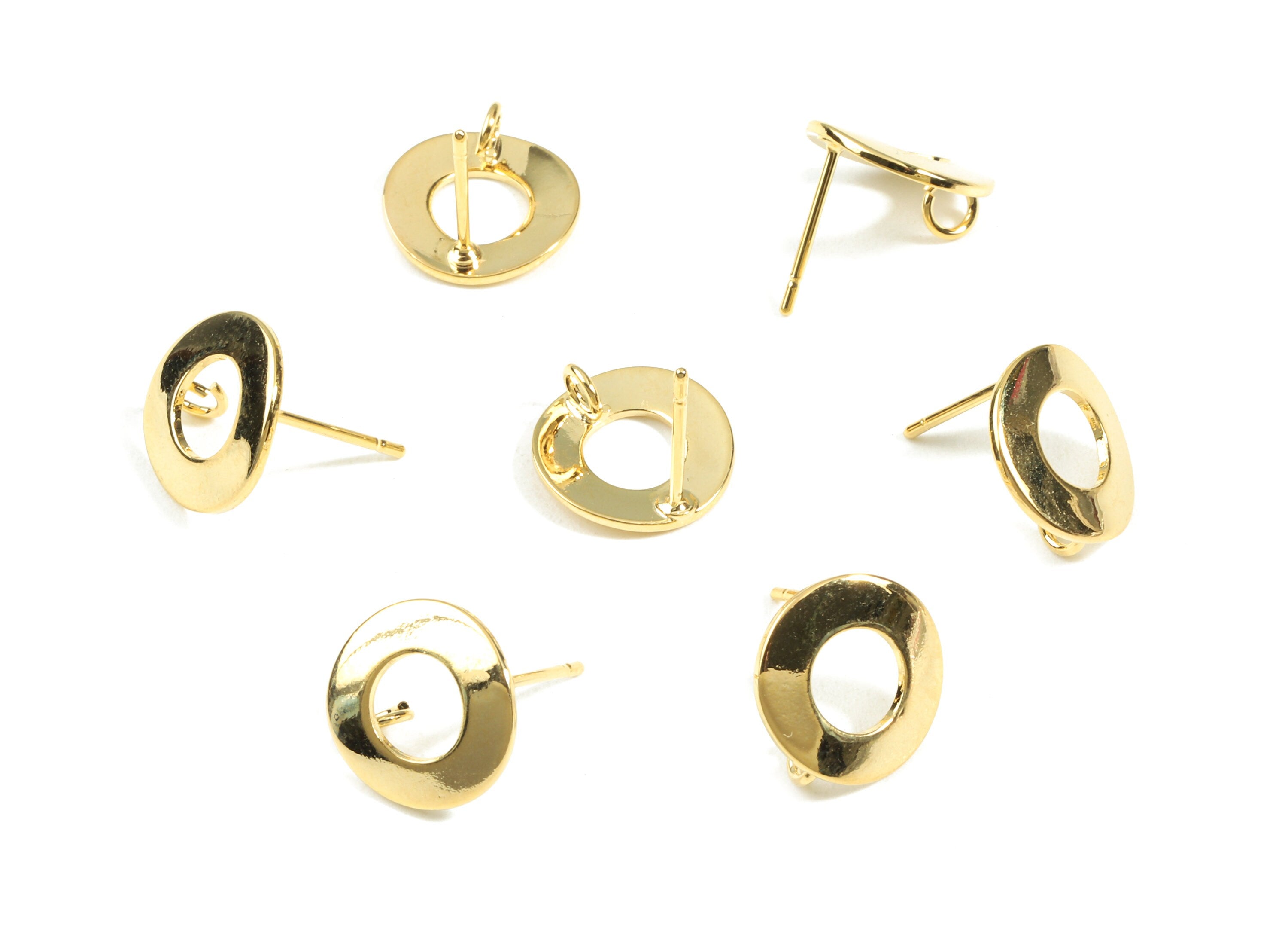 Brass Circle Earring Stud With Loop - Brass Round Earring Post - 18K Real Gold Plated Brass - Jewelry Supplies - 12.09x12.1x0.84mm - RGP2368 - DOMEDBAZAAR