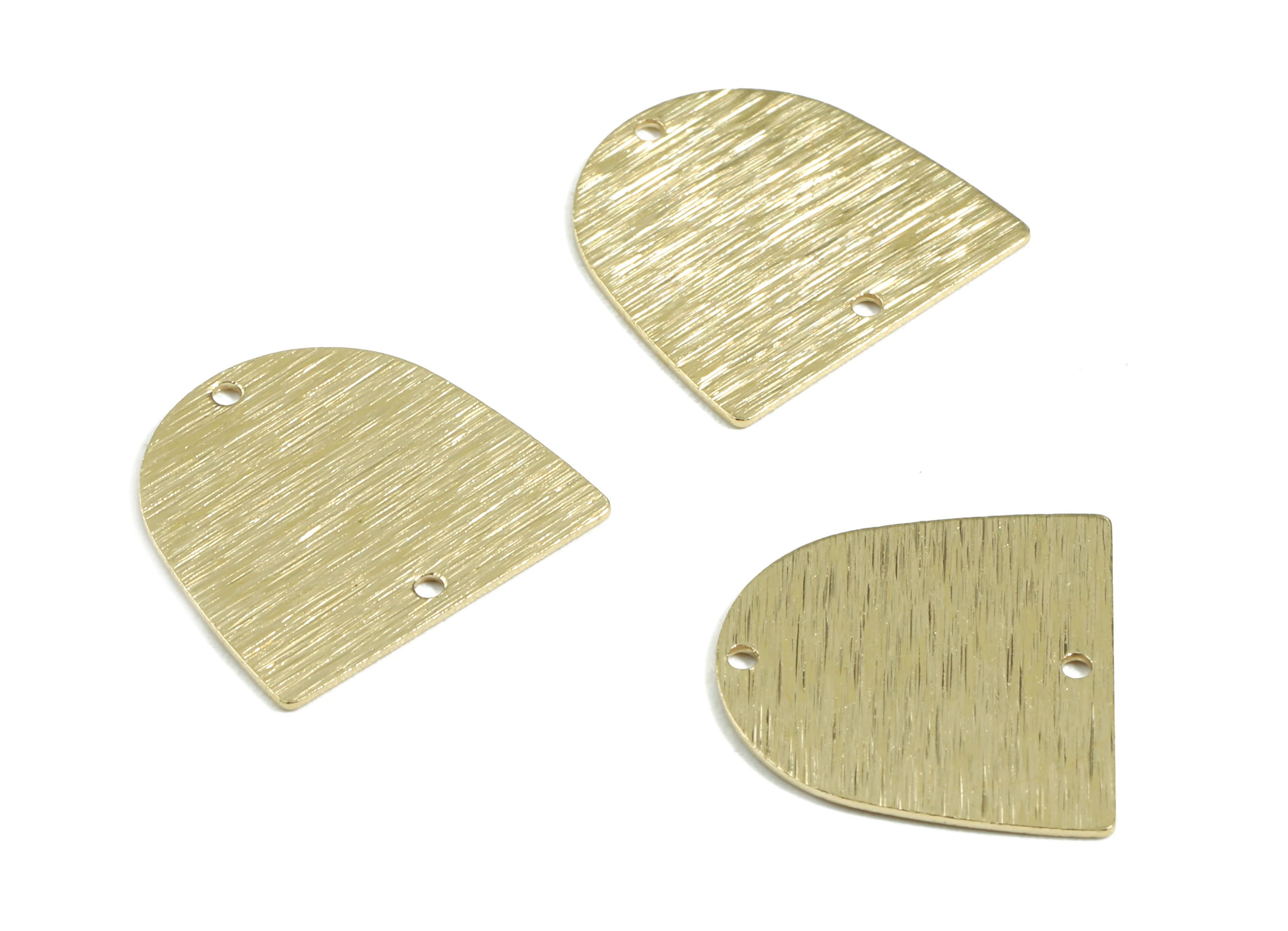 Brass D Connector - Raw Brass D Earring Connectors - Textured Brass 2 Hole - Jewelry Supplies - 17x16.03x0.55mm - PP3047 - DOMEDBAZAAR