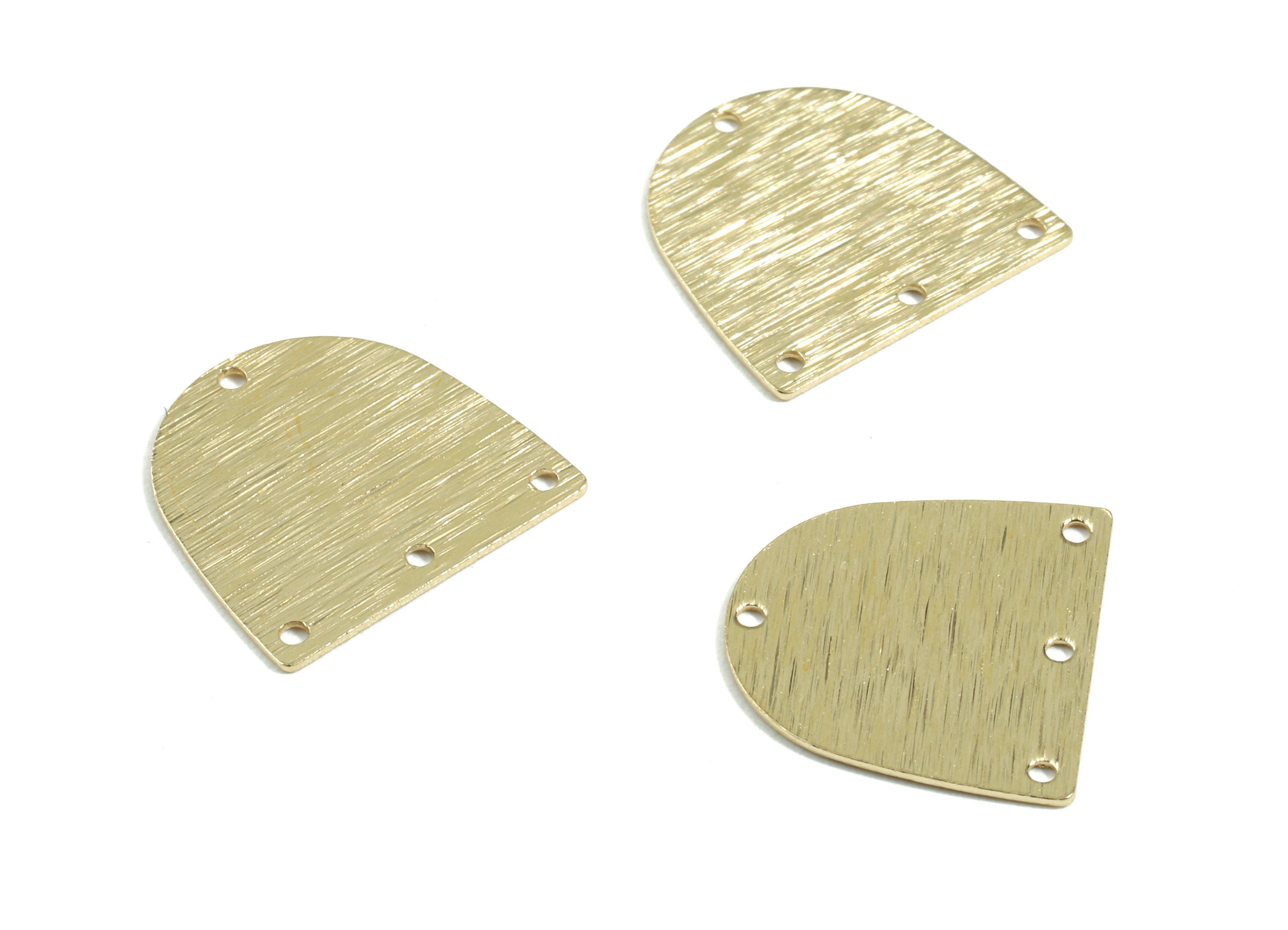 Brass D Connector - Raw Brass D Earring Connectors - Textured Brass 4 Hole - Jewelry Supplies - 17x16.04x0.54mm - PP3046 - DOMEDBAZAAR