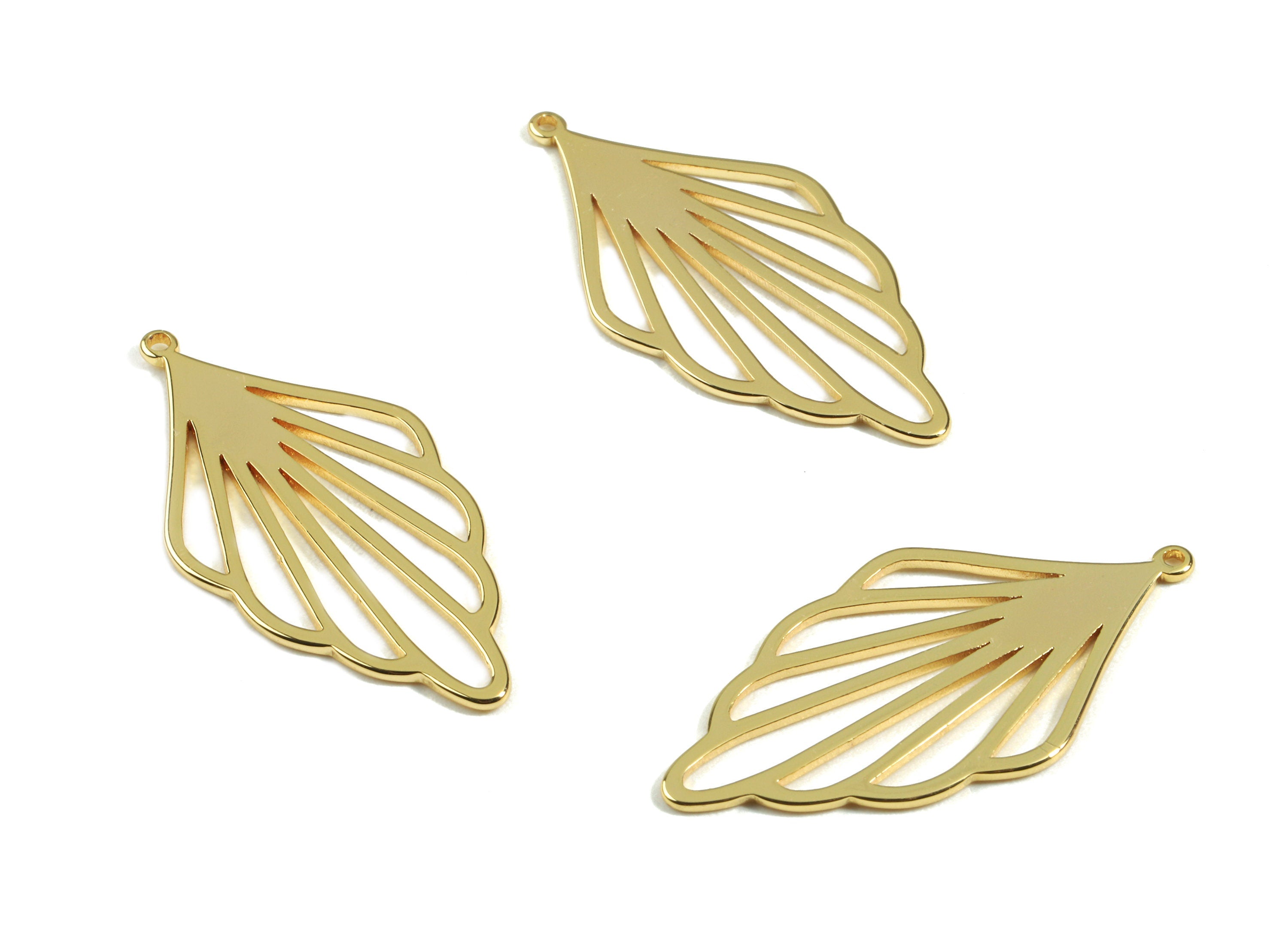 Brass Leaf Earring Charms - Brass Gold Leaf Earring Pendant - 18K Real Gold Plated Brass - Jewelry Supplies - 31.52x15.86x0.82mm - RGP2365 - DOMEDBAZAAR