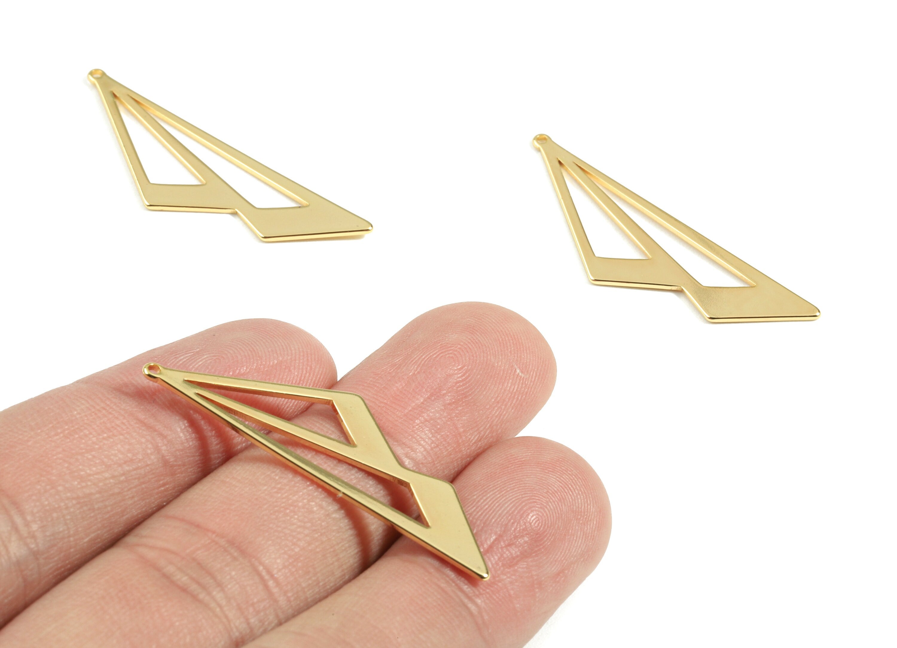 Brass Double Triangle Earring Charms - Brass Triangle Earring Pendant - 18K Real Gold Plated Brass - 39.34x13.74x0.9mm - RGP2413 - DOMEDBAZAAR
