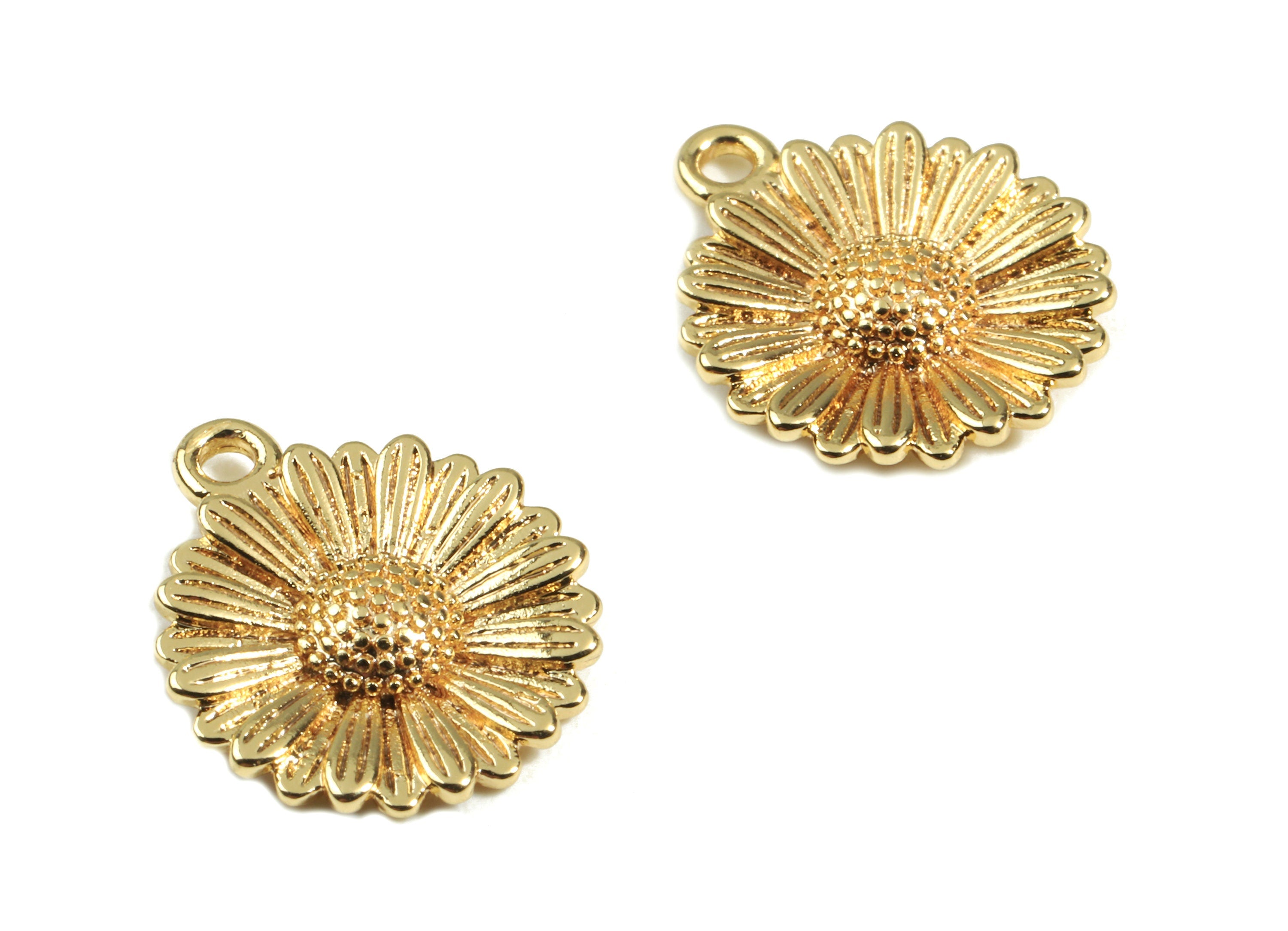 Brass Daisy Earring Charms - Brass Daisy Earring Pendant - 18K Real Gold Plated Brass - Jewelry Supplies - 14.53x12.15x2.38mm - RGP2438 - DOMEDBAZAAR