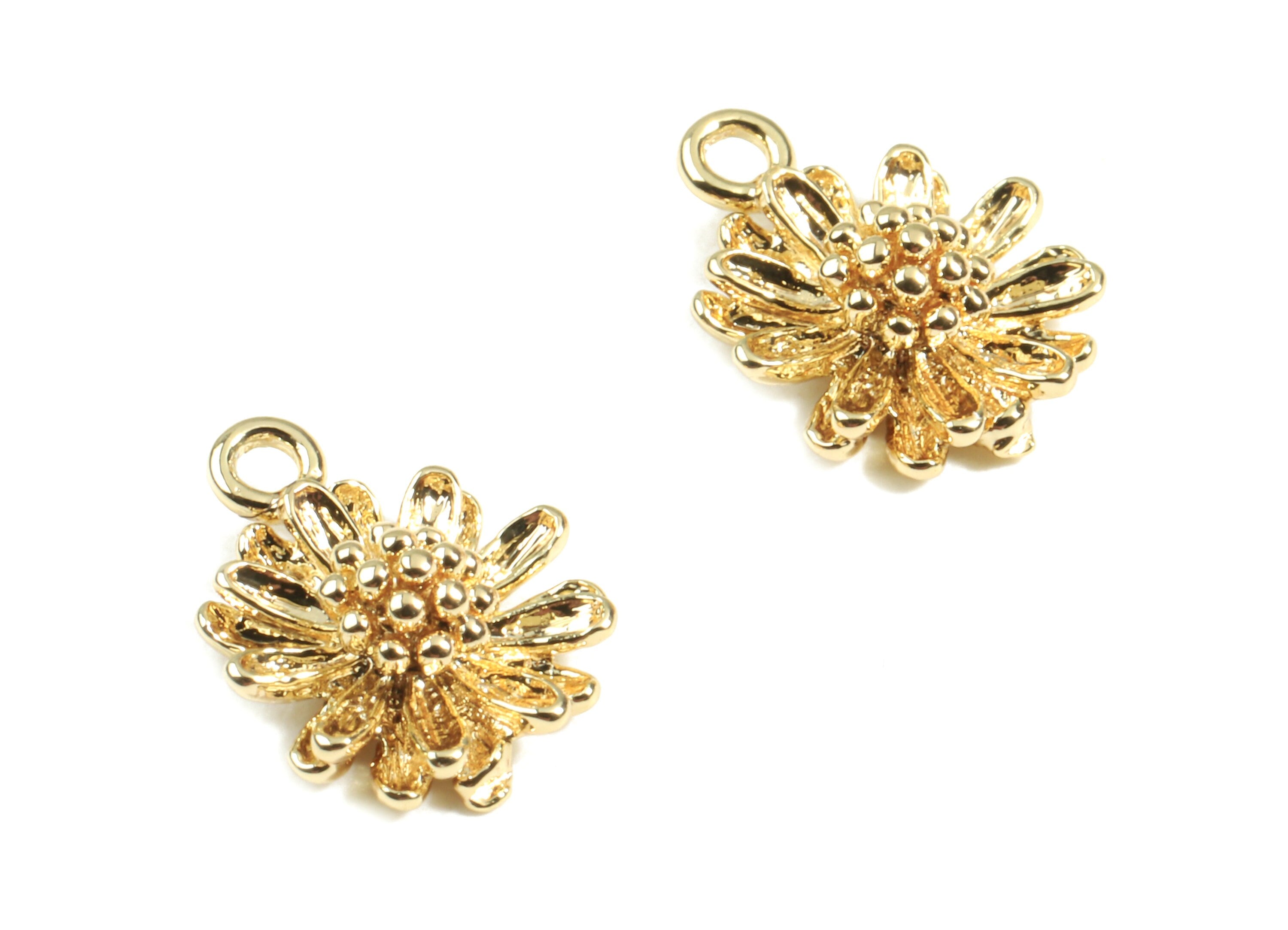 Brass Mini Flower Earring Charm - Brass Mini Flower Earring Necklace and Bracelet - 18K Real Gold Plated Brass - 10.86x9.08x1.17mm - RGP2411 - DOMEDBAZAAR