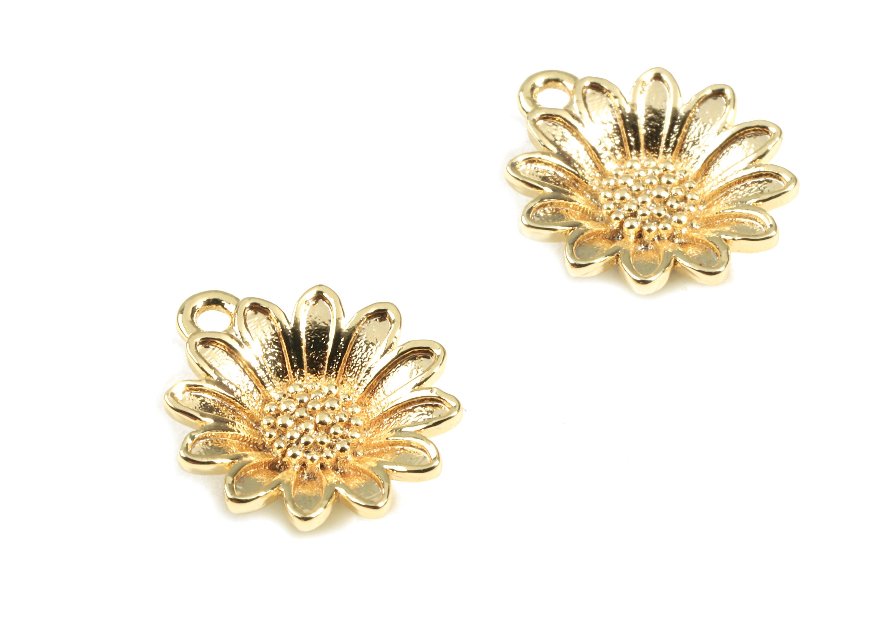 Brass Marguerite Earring Charms - Brass Daisy Earring Necklace and Pendant - 18K Real Gold Plated Brass - 13.06x11.9x1.27mm - RGP2414 - DOMEDBAZAAR