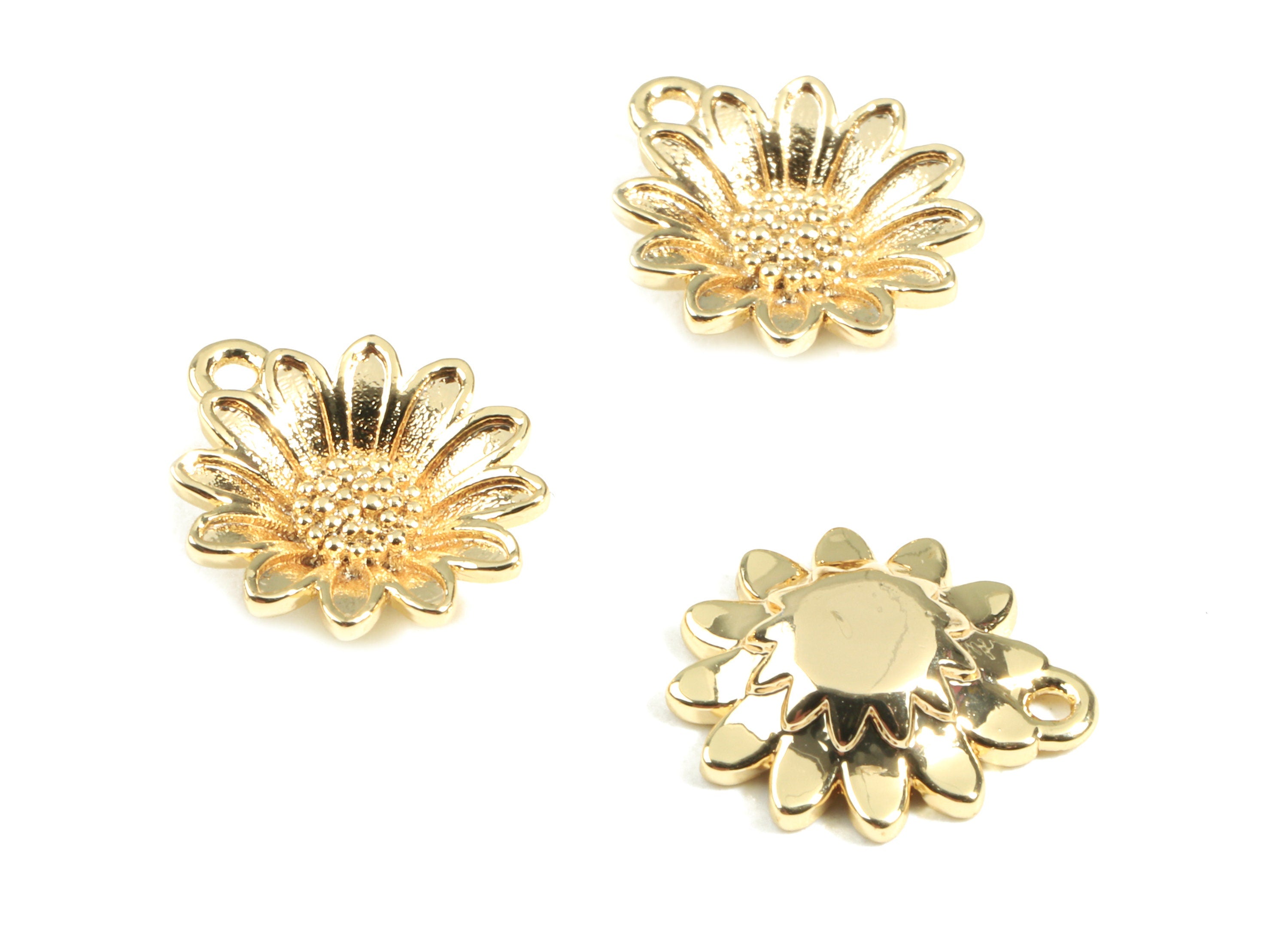 Brass Marguerite Earring Charms - Brass Daisy Earring Necklace and Pendant - 18K Real Gold Plated Brass - 13.06x11.9x1.27mm - RGP2414 - DOMEDBAZAAR