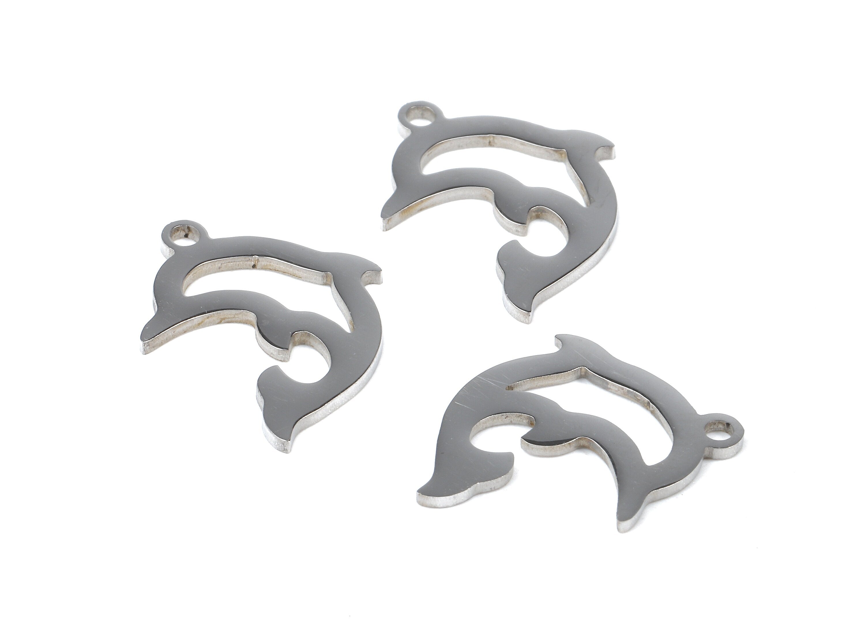 Stainless Steel Dolphin Charms - Dolphin Earrings and Pendant - Bracelet Pendant - Jewelry Supplies - 17.94x13.84x0.93mm - SS1048 - DOMEDBAZAAR