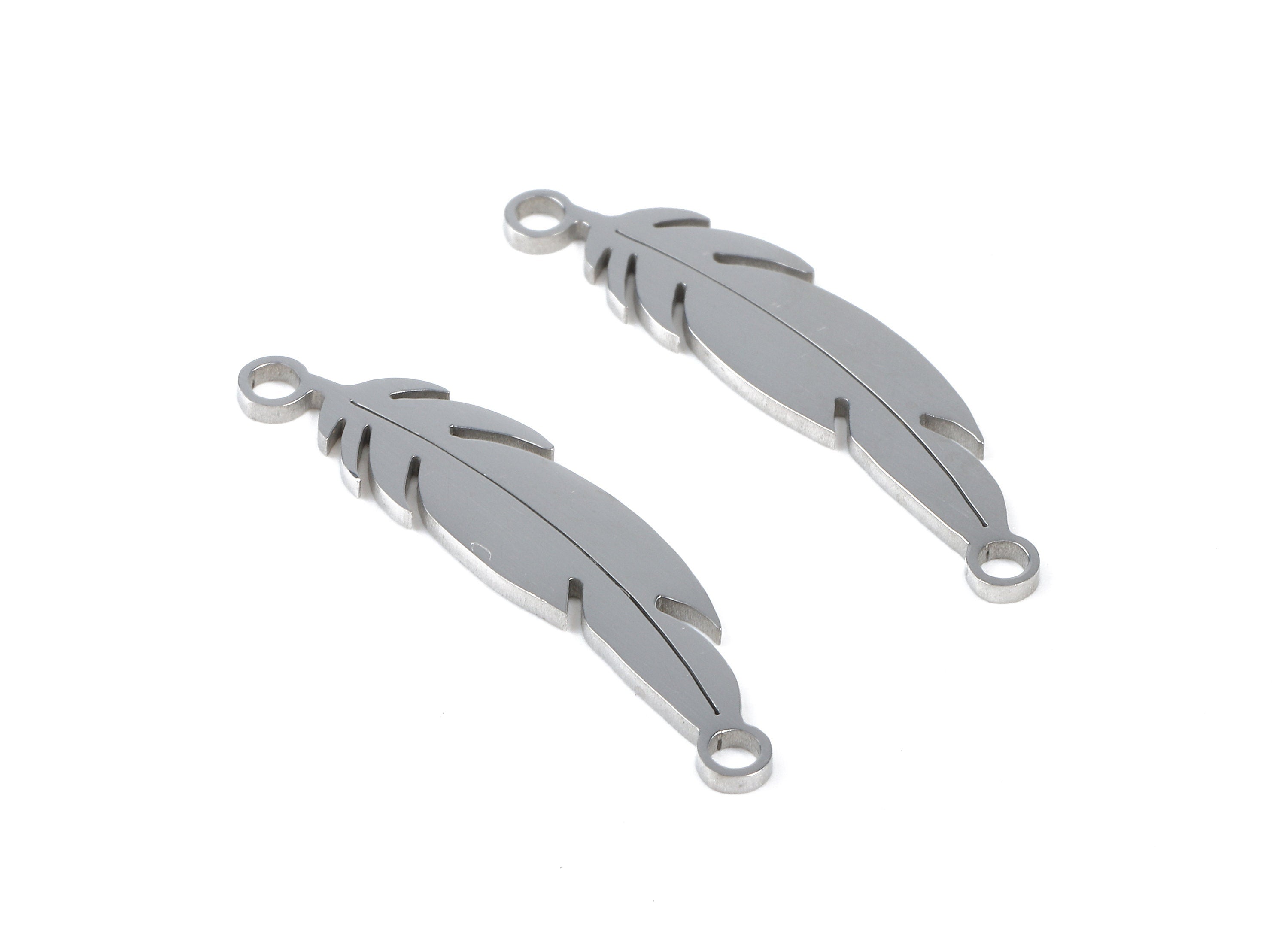 Stainless Steel Feather Connector - Feather Earrings Charms and Pendant - Bracelet Pendant - 28.5x7.01x0.95mm - SS1115 - DOMEDBAZAAR