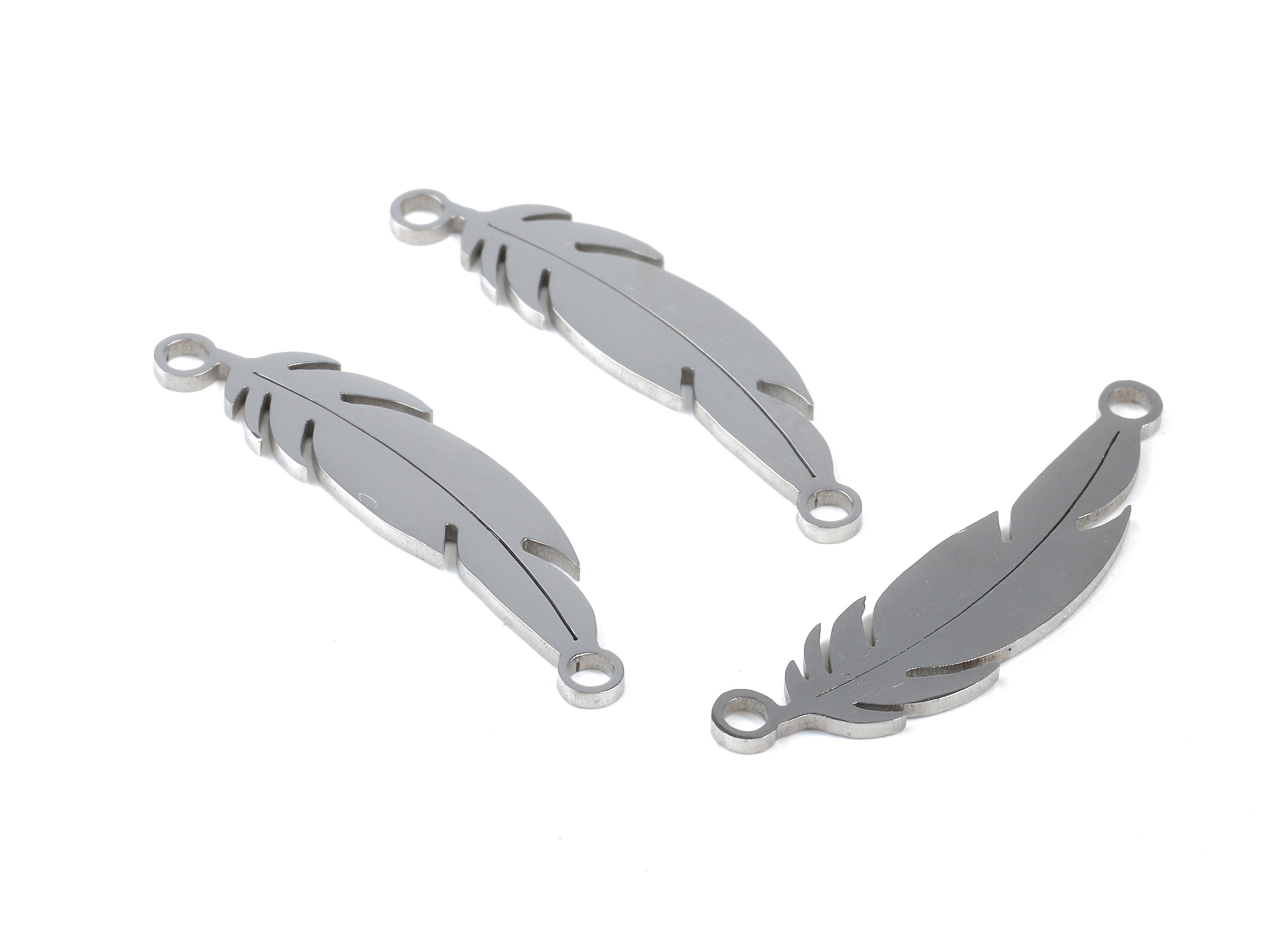 Stainless Steel Feather Connector - Feather Earrings Charms and Pendant - Bracelet Pendant - 28.5x7.01x0.95mm - SS1115 - DOMEDBAZAAR