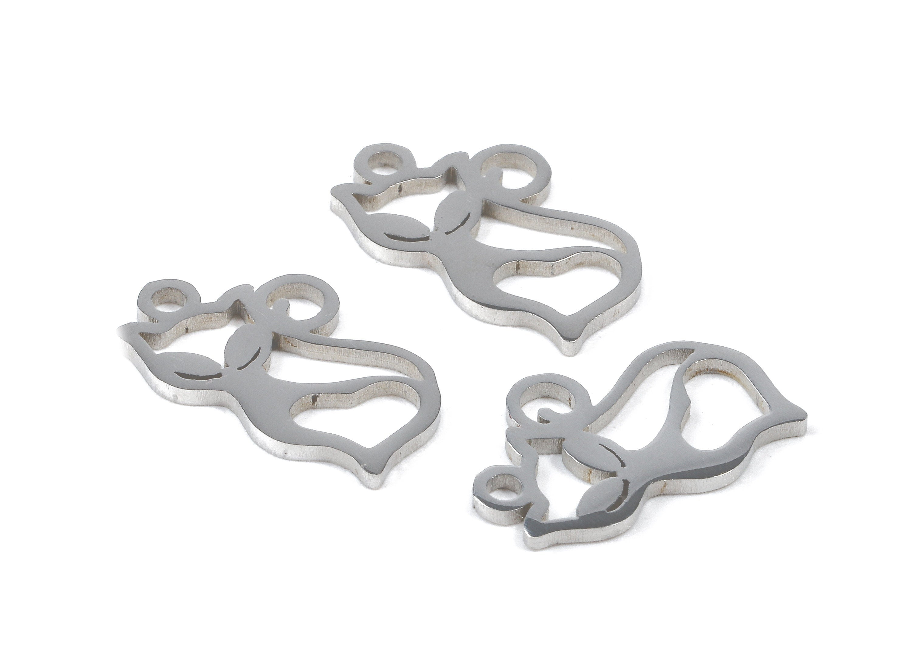 Stainless Steel Cat Charms - Stainless Steel Cat Earrings and Pendant - Bracelet Pendant - Jewelry Supplies - 14.65x9.2x0.95mm - SS1056 - DOMEDBAZAAR