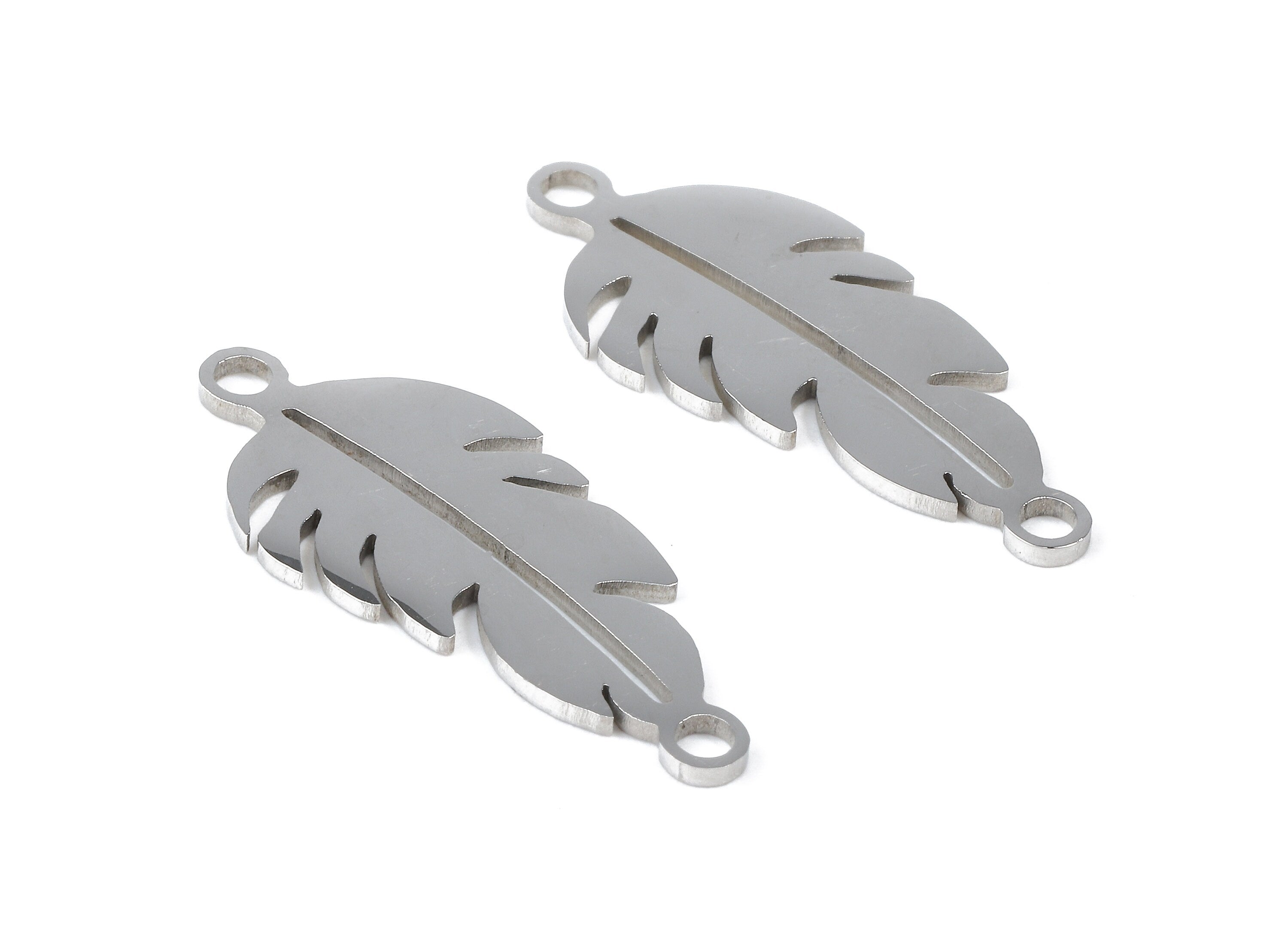 Stainless Steel Feather Connector - Feather Earrings Charms and Pendant - Bracelet Pendant - 25.99x11.32x0.96mm - SS1122 - DOMEDBAZAAR