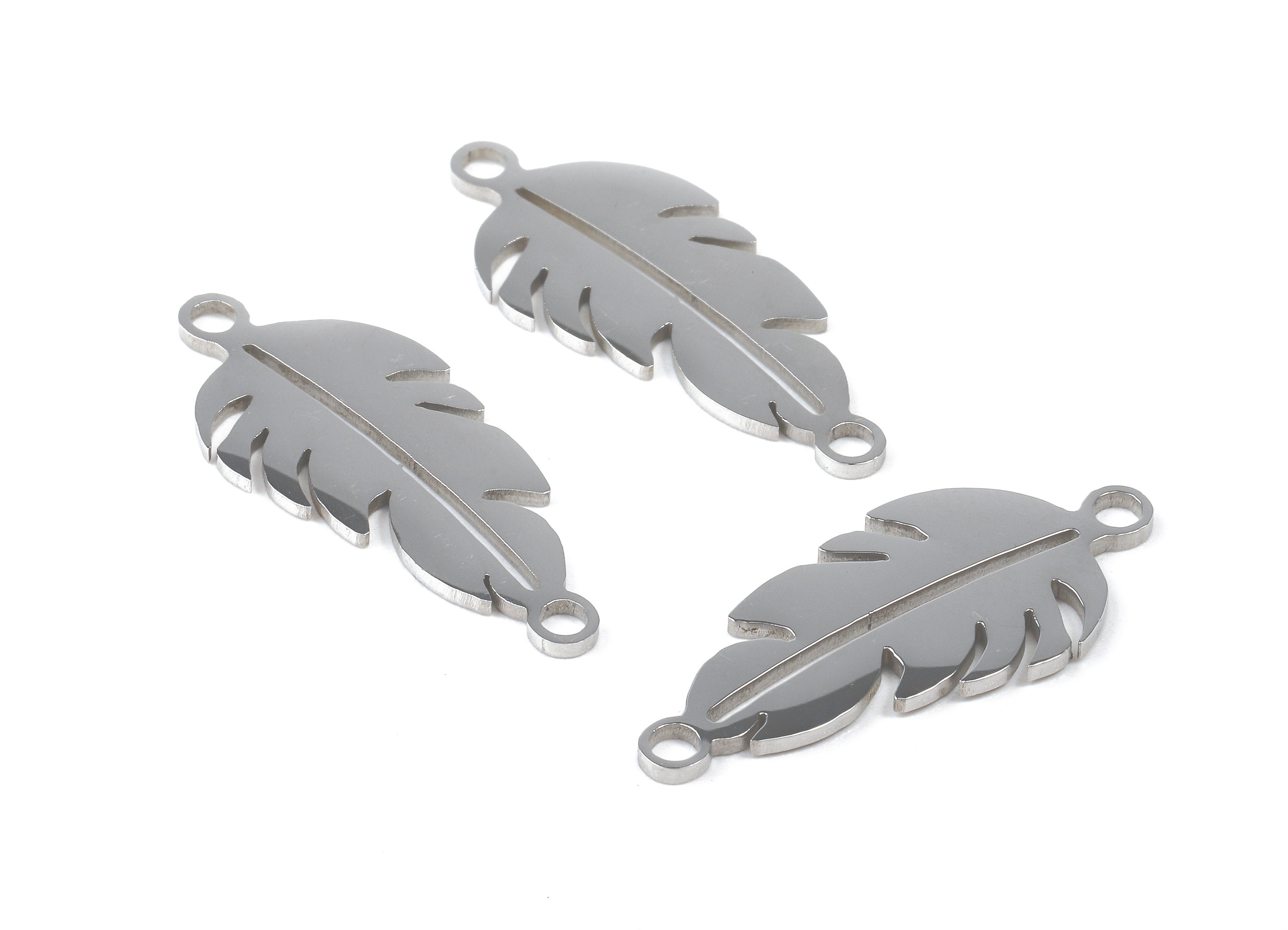 Stainless Steel Feather Connector - Feather Earrings Charms and Pendant - Bracelet Pendant - 25.99x11.32x0.96mm - SS1122 - DOMEDBAZAAR