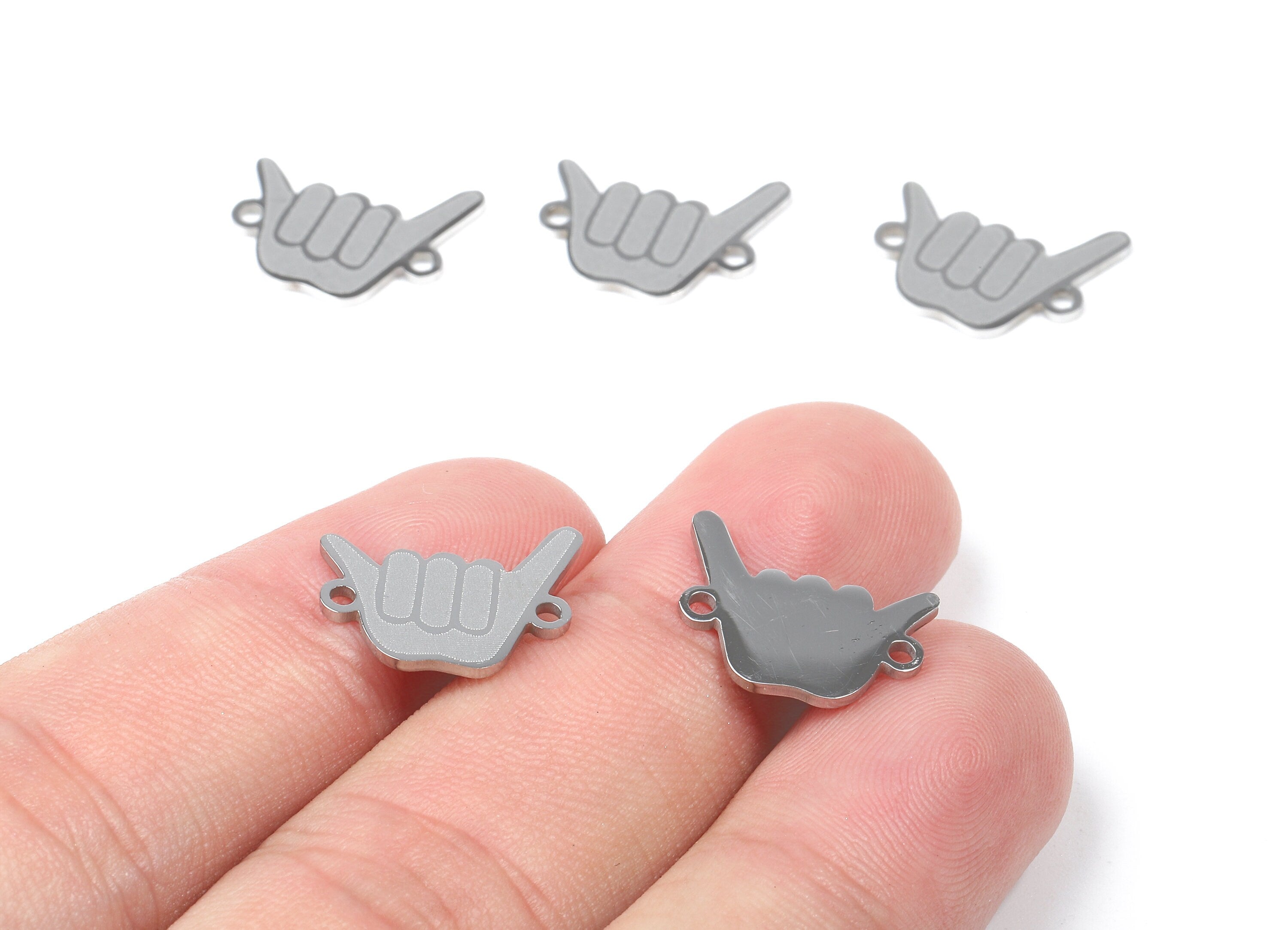 Stainless Steel Hand Sign Connector - Hand Sign Earrings Charms and Pendant - Bracelet Pendant - 15.23x9.75x0.94mm - SS1099 - DOMEDBAZAAR