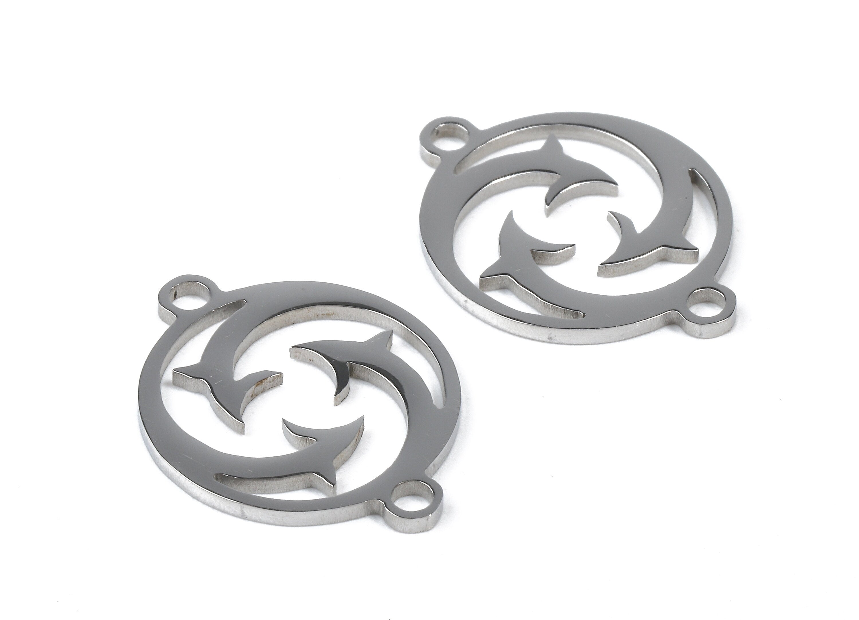 Stainless Steel Round Connector - Round Earrings Charms and Pendant - Bracelet Pendant - 19.74x15.38x0.93mm - SS1154 - DOMEDBAZAAR
