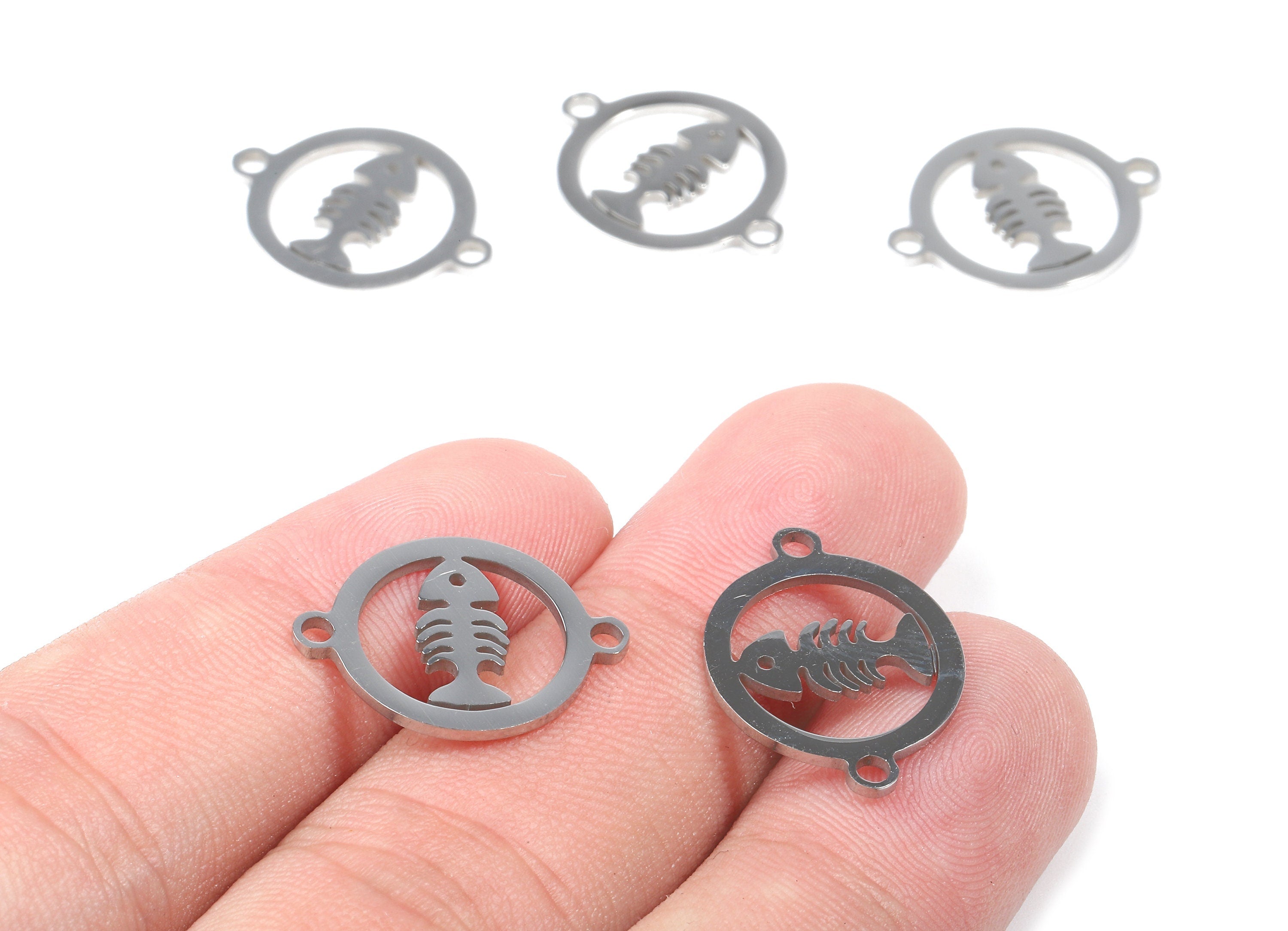 Stainless Steel Fish Connector - Fish Earrings Charms and Pendant - Bracelet Pendant - 19.85x15.33x0.95mm - SS1107 - DOMEDBAZAAR