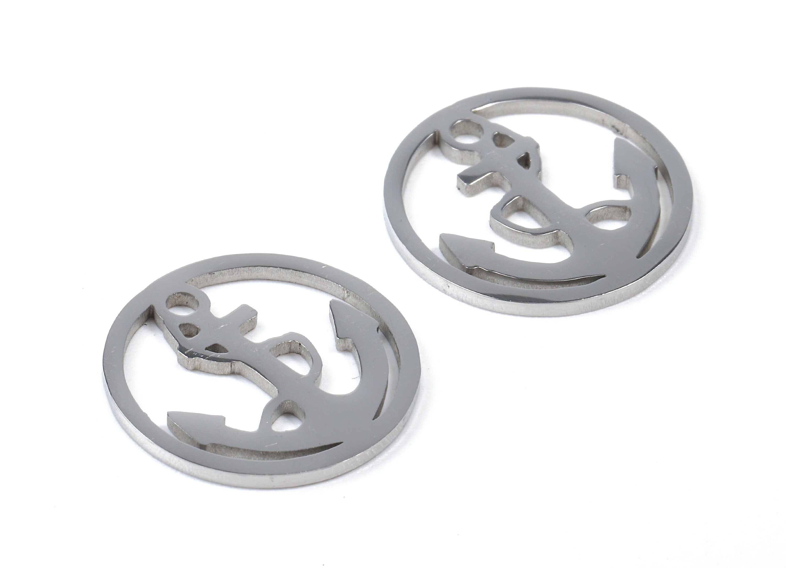 Stainless Steel Anchor Charms - Anchor in Circle - Circle Earrings and Pendant - Bracelet Pendant - 15.39x15.39x0.94mm - SS1015 - DOMEDBAZAAR
