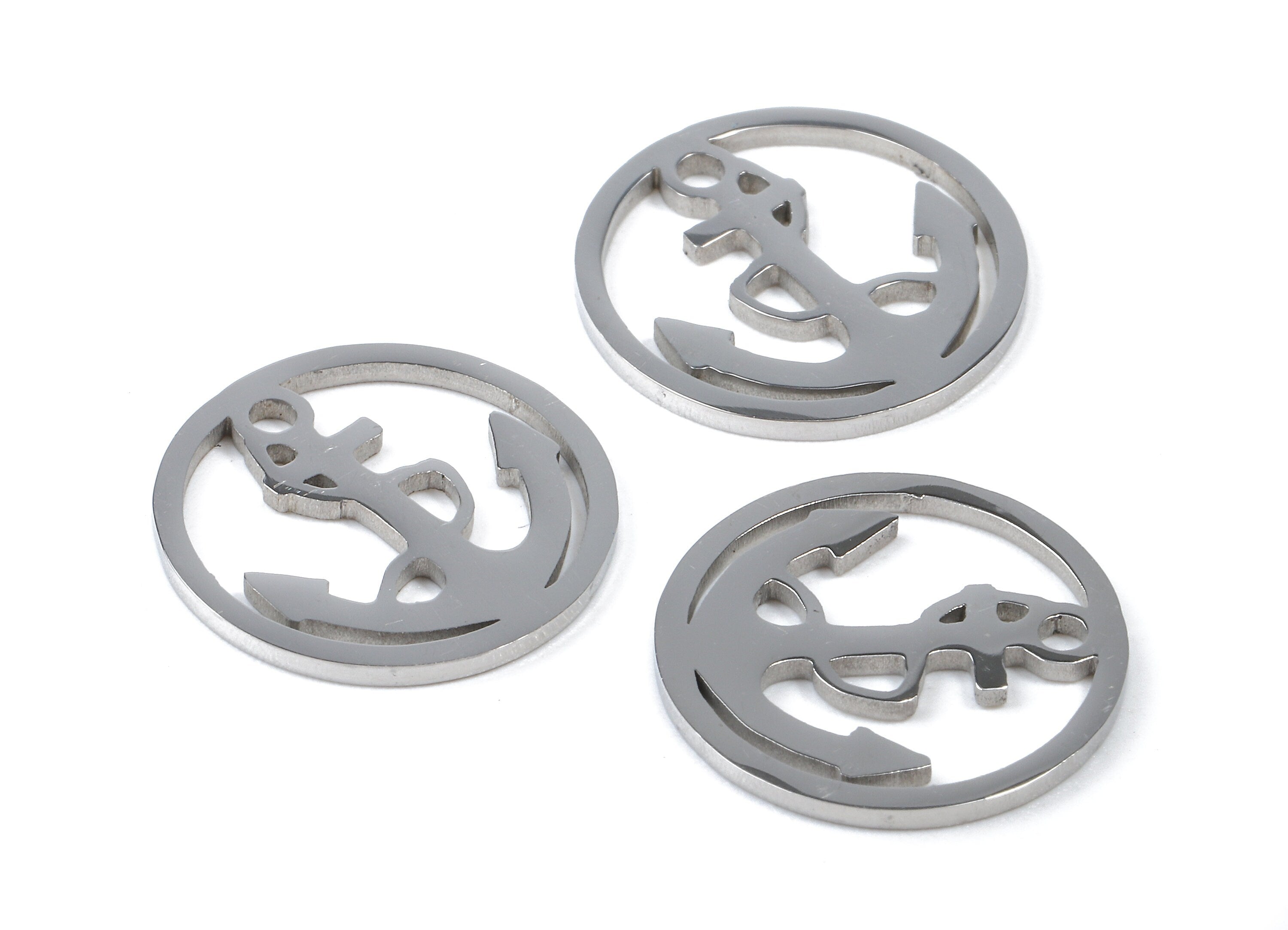 Stainless Steel Anchor Charms - Anchor in Circle - Circle Earrings and Pendant - Bracelet Pendant - 15.39x15.39x0.94mm - SS1015 - DOMEDBAZAAR