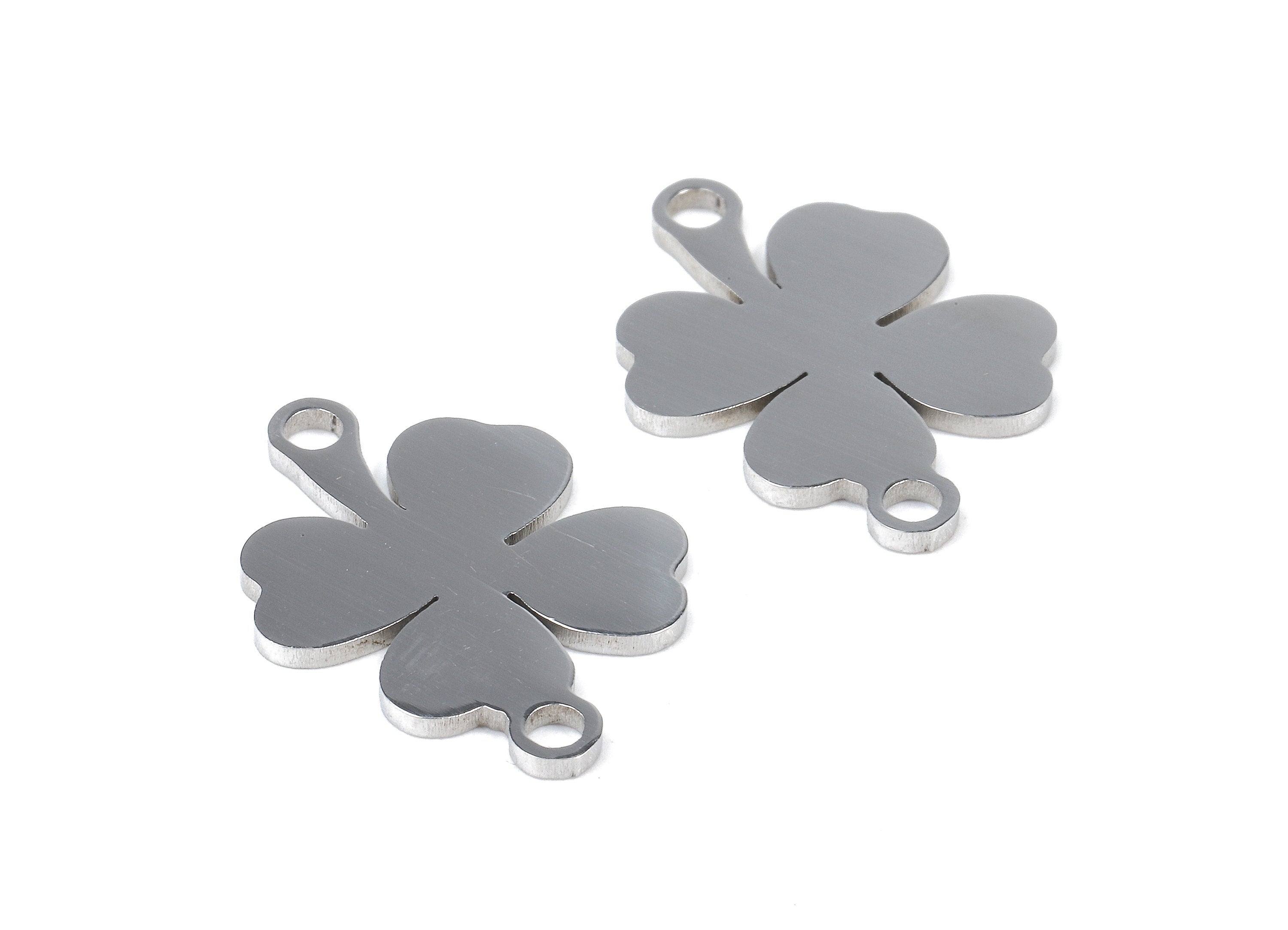 Stainless Steel Four Leaf Connector - Four Leaf Earrings Charms and Pendant - Bracelet Pendant - 18.35x14.37x0.95mm - SS1116 - DOMEDBAZAAR