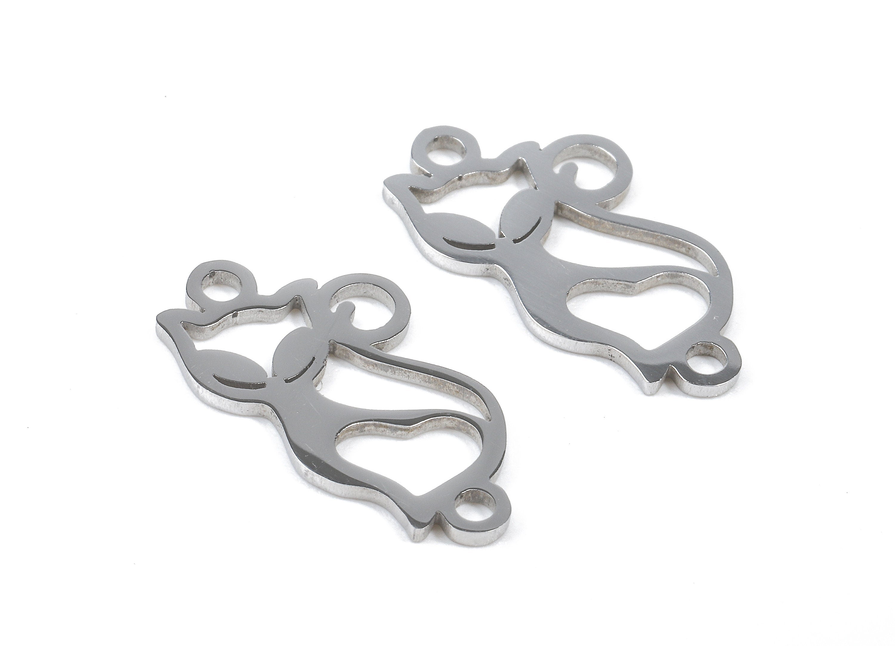 Stainless Steel Cat Connector - Cat Earrings Charms and Pendant - Bracelet Pendant - 17.82x9.2x0.95mm - SS1103 - DOMEDBAZAAR
