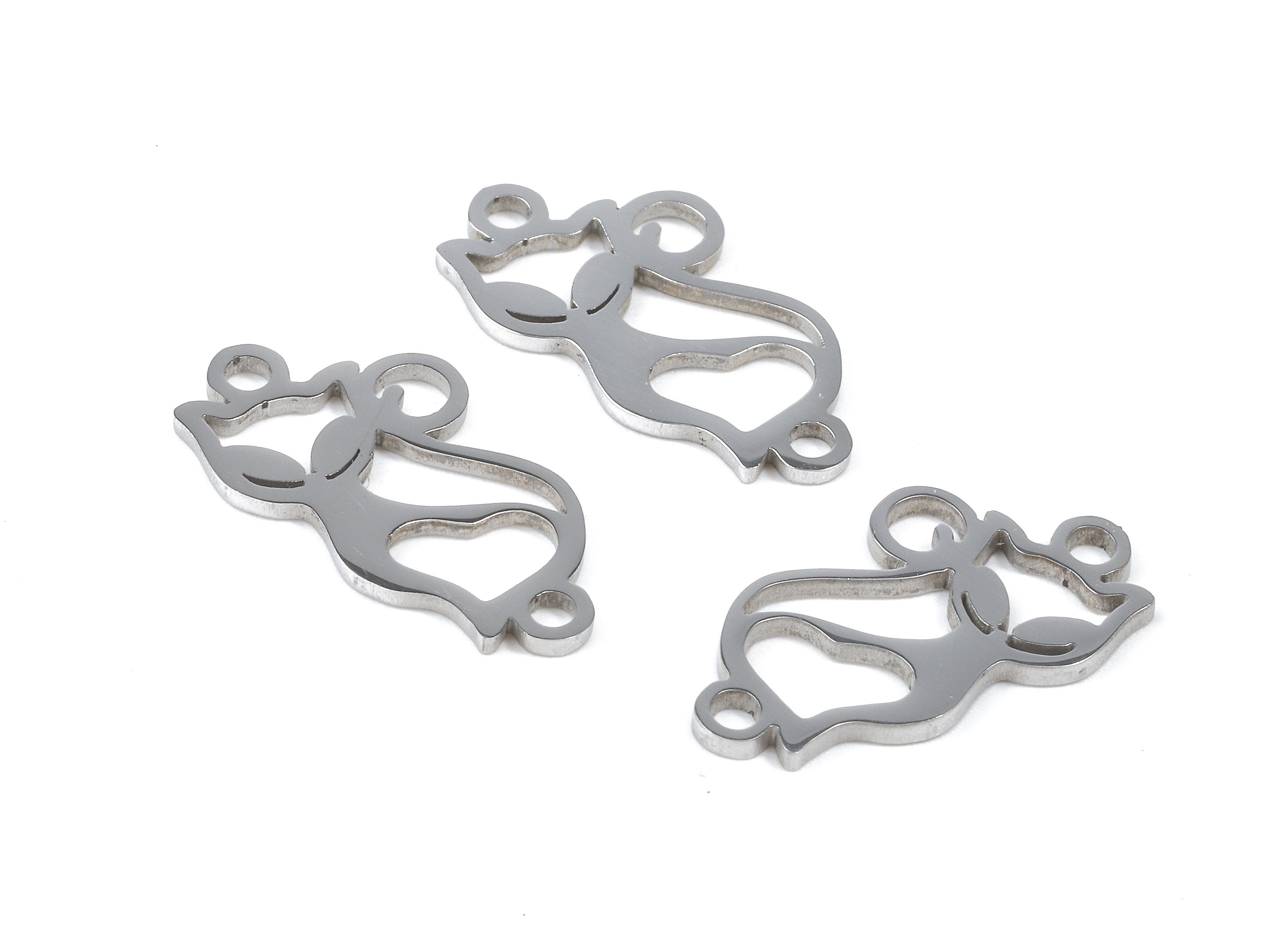 Stainless Steel Cat Connector - Cat Earrings Charms and Pendant - Bracelet Pendant - 17.82x9.2x0.95mm - SS1103 - DOMEDBAZAAR