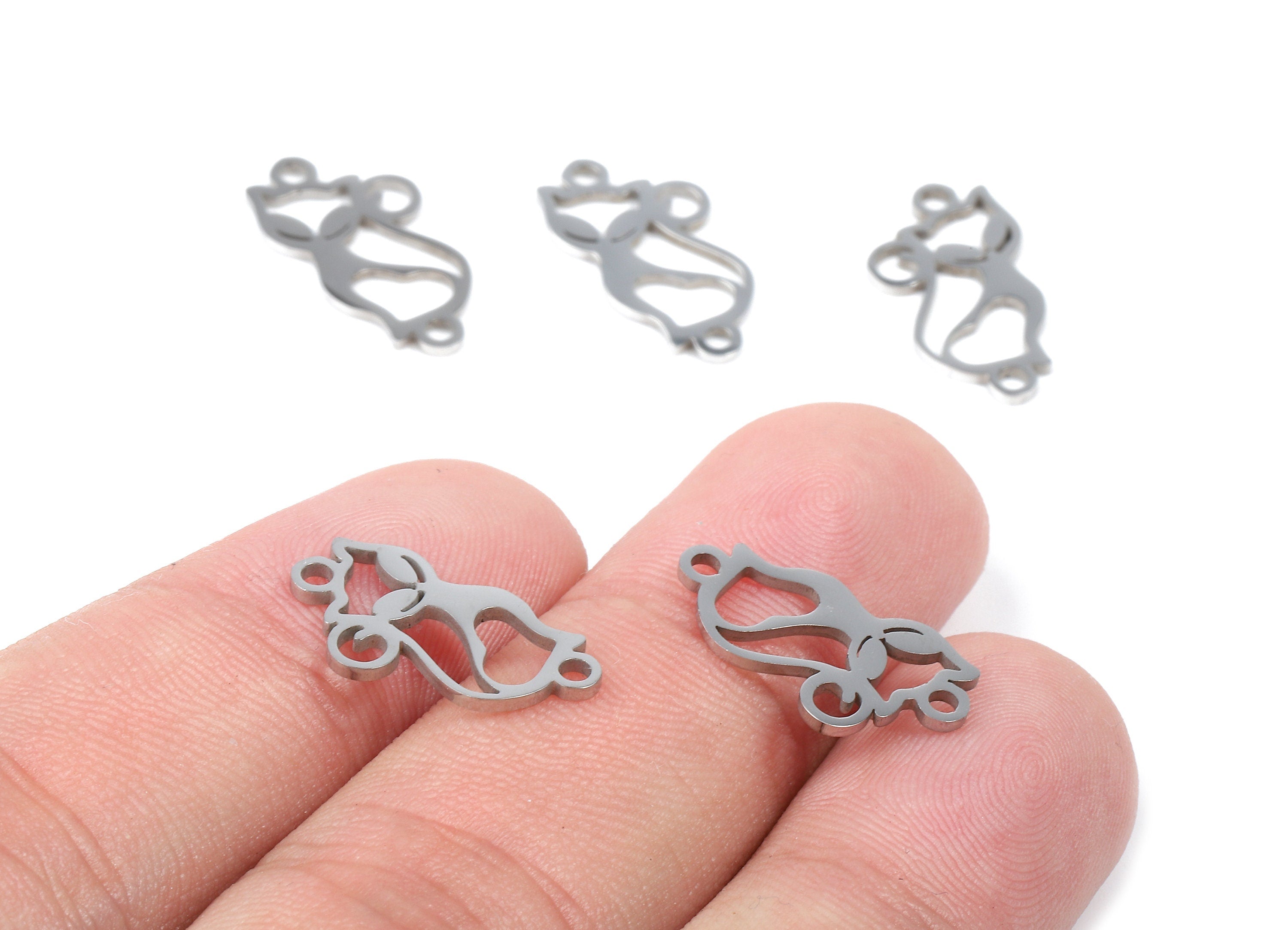 Stainless Steel Cat Connector - Cat Earrings Charms and Pendant - Bracelet Pendant - 17.82x9.2x0.95mm - SS1103 - DOMEDBAZAAR
