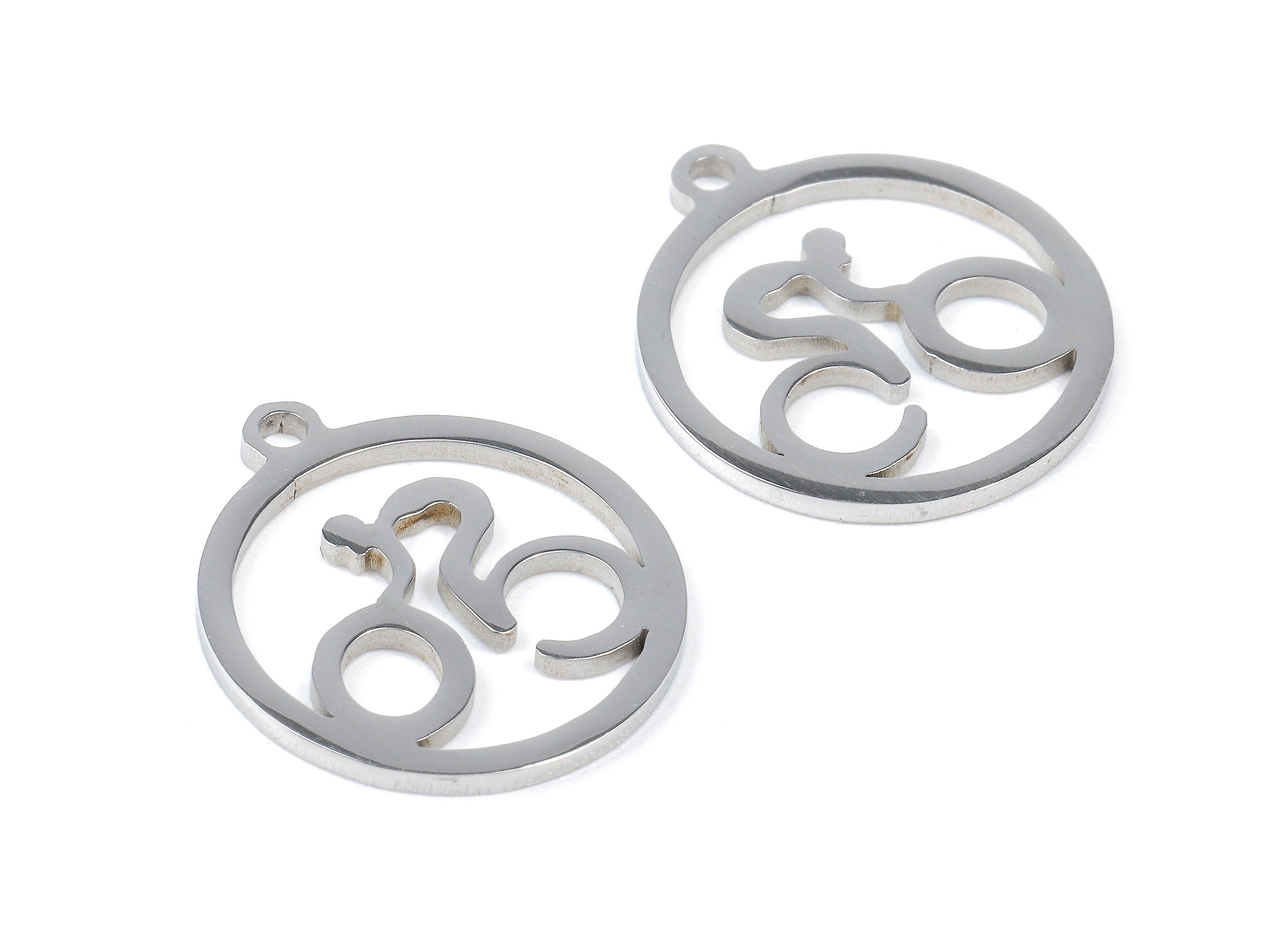 Stainless Steel Biker Charms - Bicycler in Circle - Bicycler Earrings and Pendant - Bracelet Pendant - 17.23x15.41x0.94mm - SS1035 - DOMEDBAZAAR