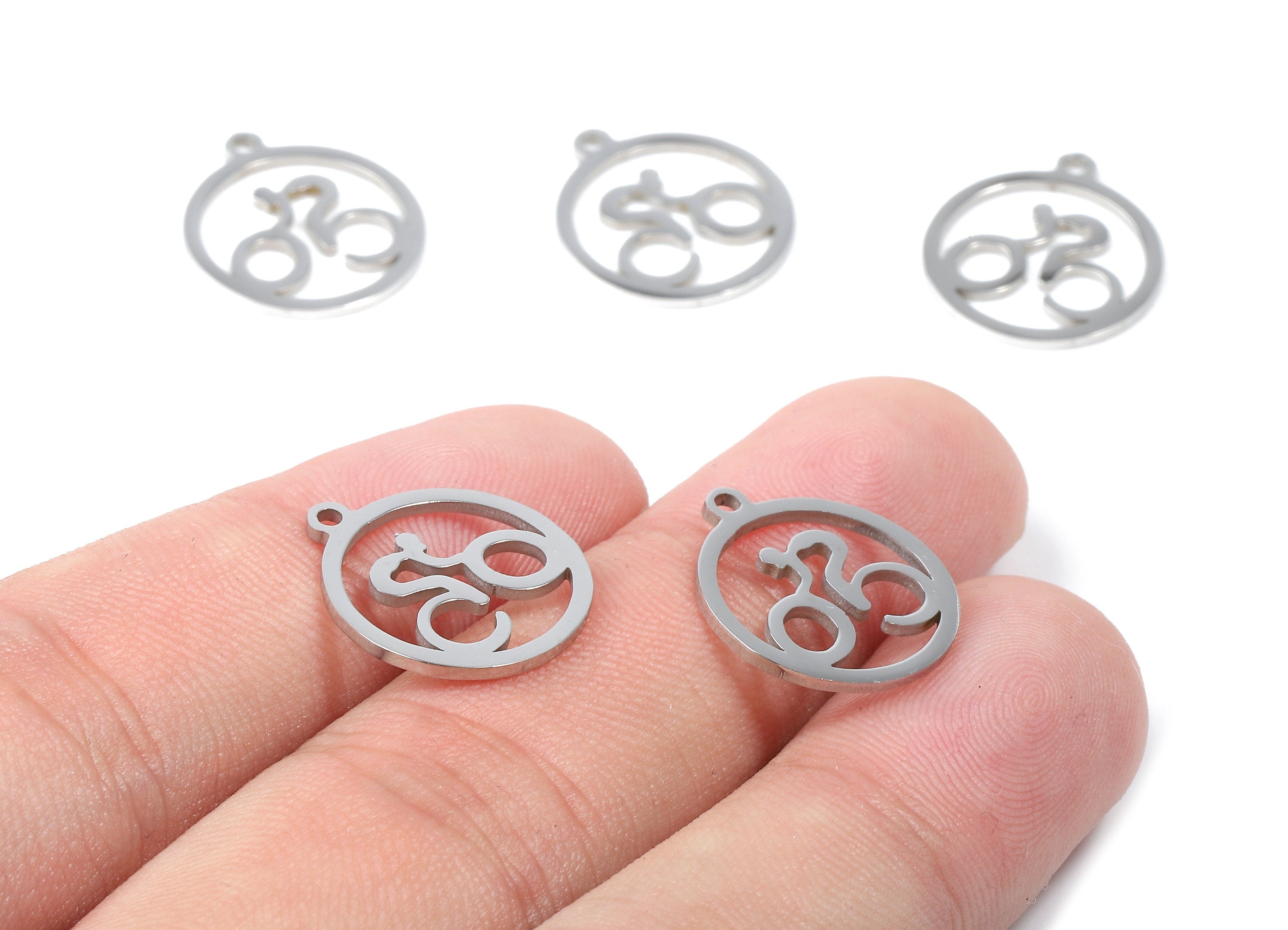 Stainless Steel Biker Charms - Bicycler in Circle - Bicycler Earrings and Pendant - Bracelet Pendant - 17.23x15.41x0.94mm - SS1035 - DOMEDBAZAAR