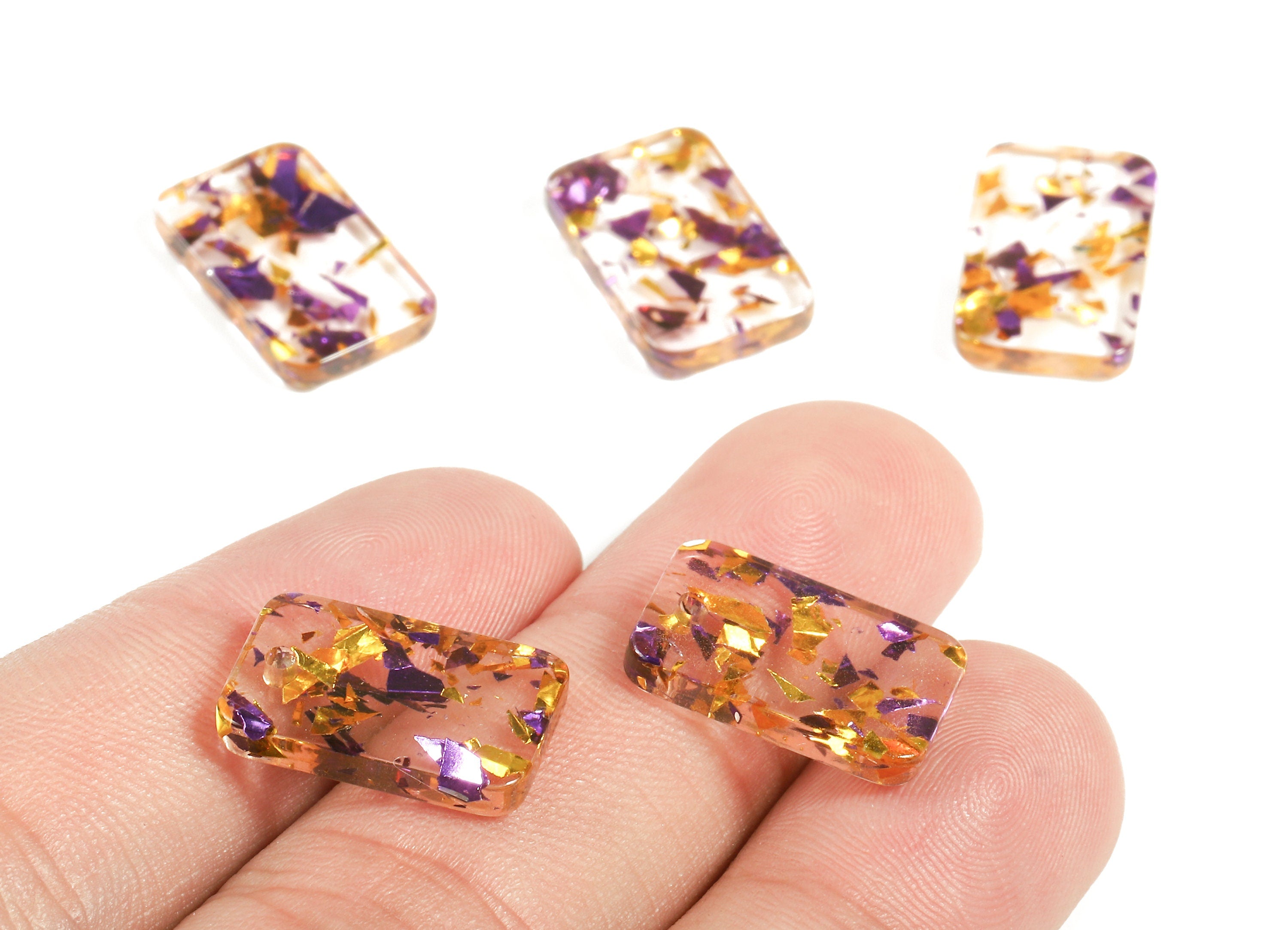 Acetate Rectangle Charms - Rectangle Earrings and Pendant - Purple & Gold Confetti - Color Code: A388 - 16.9x10.9x2.7mm - AC1143-A388 - DOMEDBAZAAR
