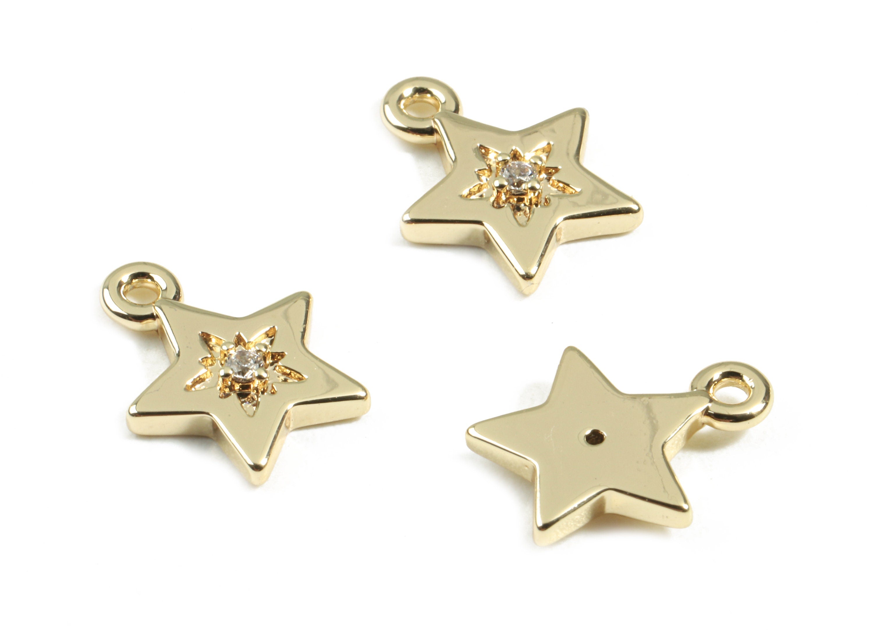 Brass Star Bracelet Charms With Zircons - Brass Gold Star Earring Charms - 18K Real Gold Plated Brass - 11.52x9.02x2.16mm - RGP2417 - DOMEDBAZAAR