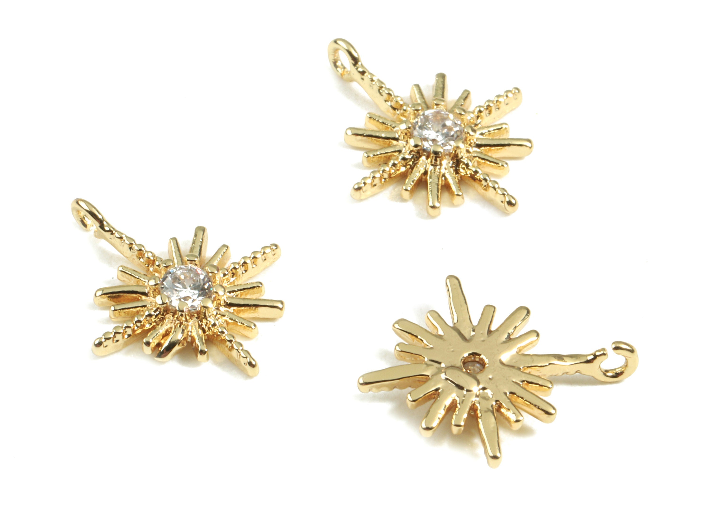 Brass Star Earring Charms With Zircon - Brass Gold Star Bracelet Charms - 18K Real Gold Plated Brass - 12.99x10.79x1.78mm - RGP2423 - DOMEDBAZAAR