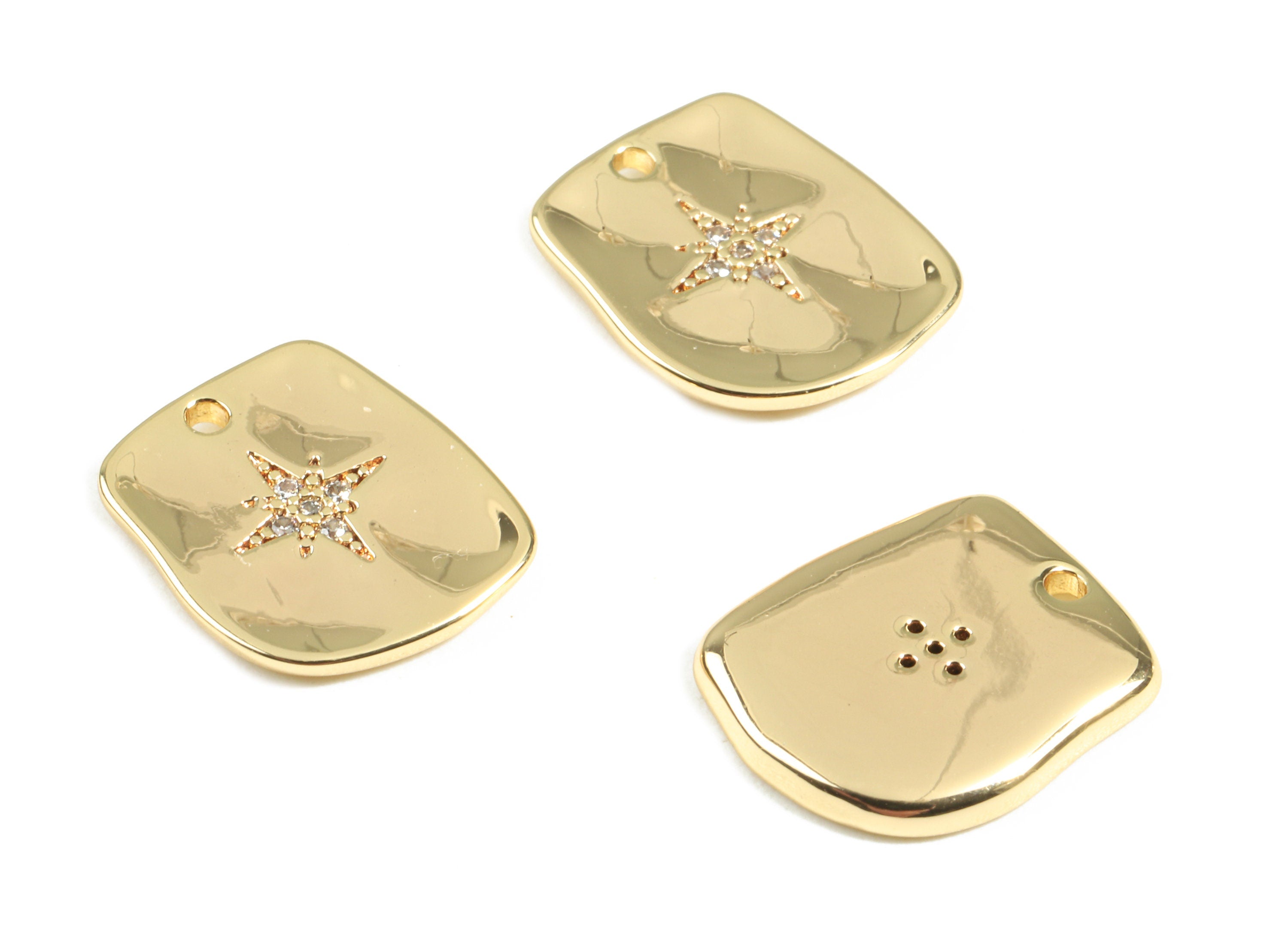 Brass Mini Star Charms With Zircon - Brass Star Charms For Earring Bracelet - 18K Real Gold Plated Brass - 13.85x11.75x1.43mm - RGP2399 - DOMEDBAZAAR