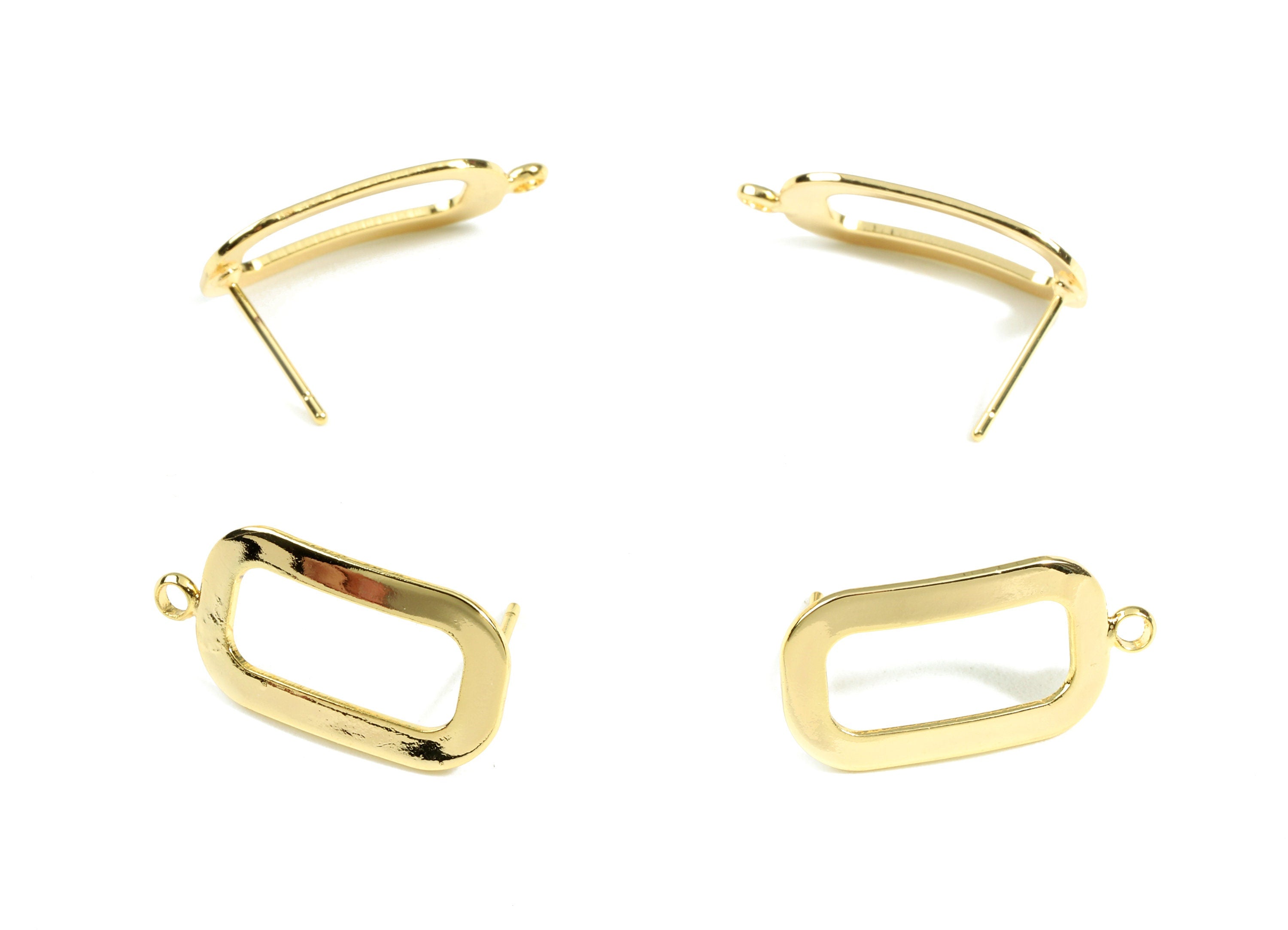 Brass Oval Rectangle Earring Stud - Brass Rectangle Earring Post With Loop - 18K Real Gold Plated Brass - 22.64x11.5x0.95mm - RGP2351 - DOMEDBAZAAR