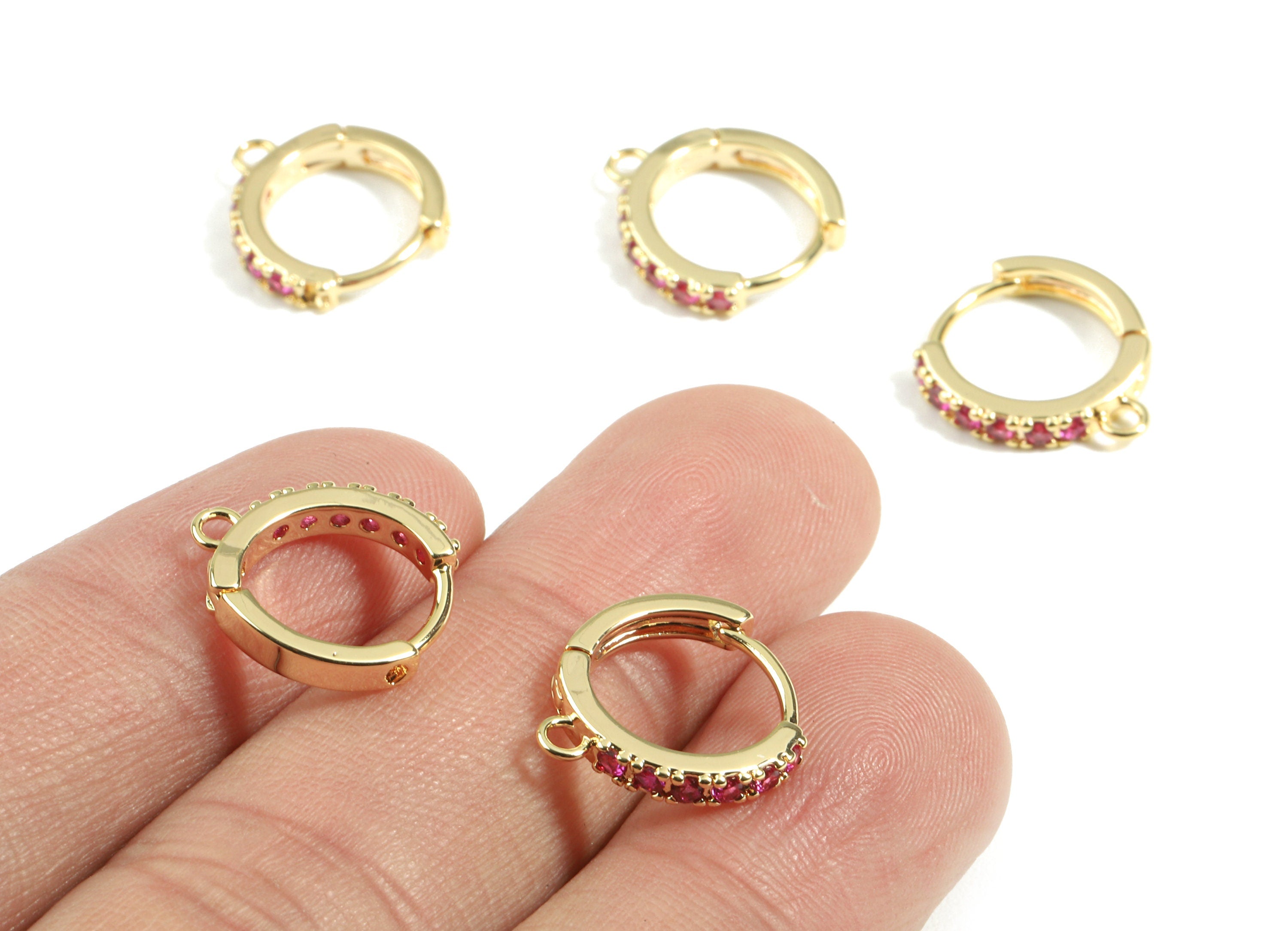 Brass Leverback Earring Clasp With Zircon - Brass Plain Leverback  - 18K Real Gold Plated Brass - 14.73x13.62x2.02mm - RGP2424 - DOMEDBAZAAR