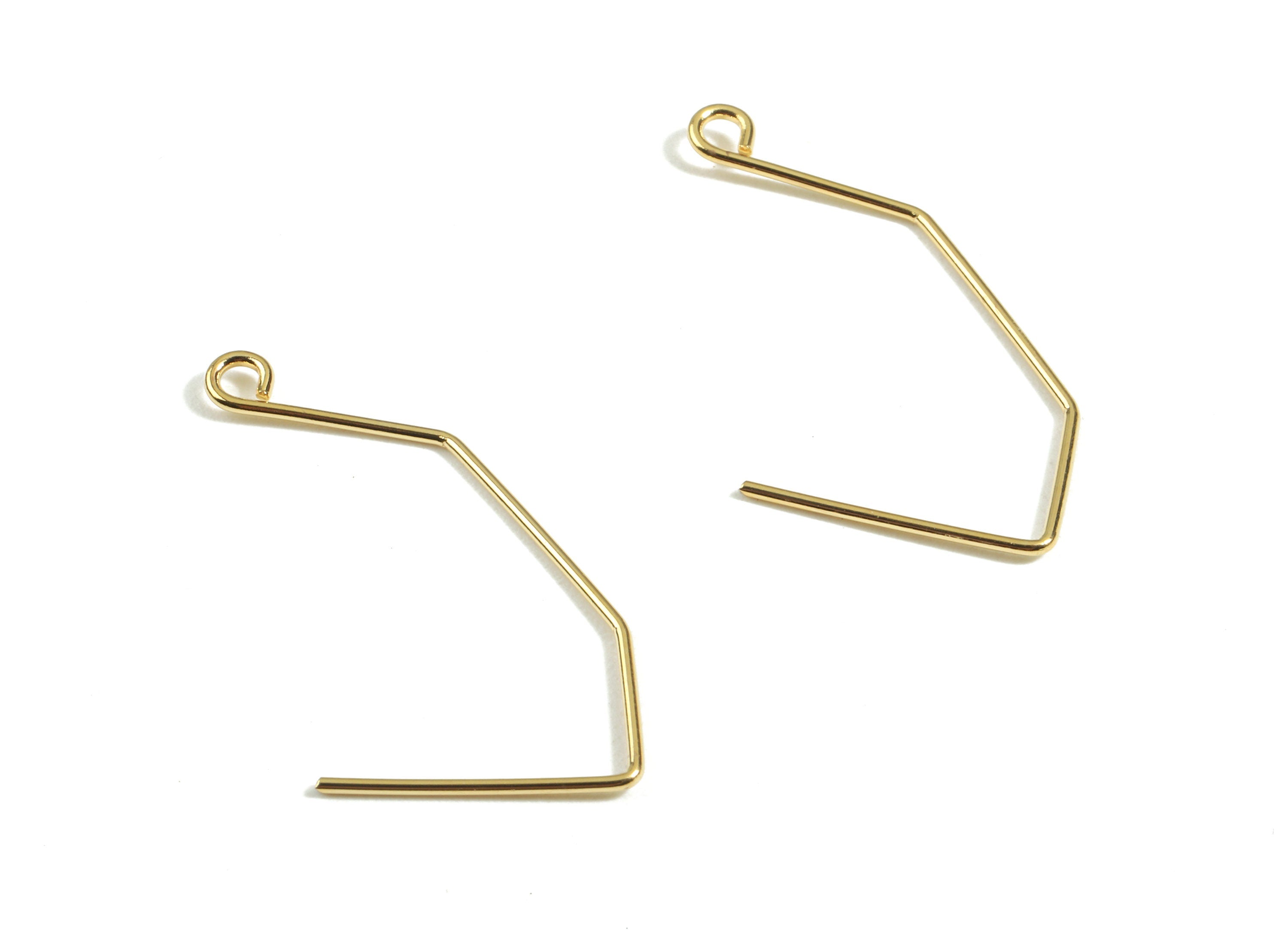Brass Earring Wire - Brass Gold Earring Wire Charms - 18K Real Gold Plated Brass - Jewelry Supplies - 32.35x17.64x0.81mm - RGP2377 - DOMEDBAZAAR