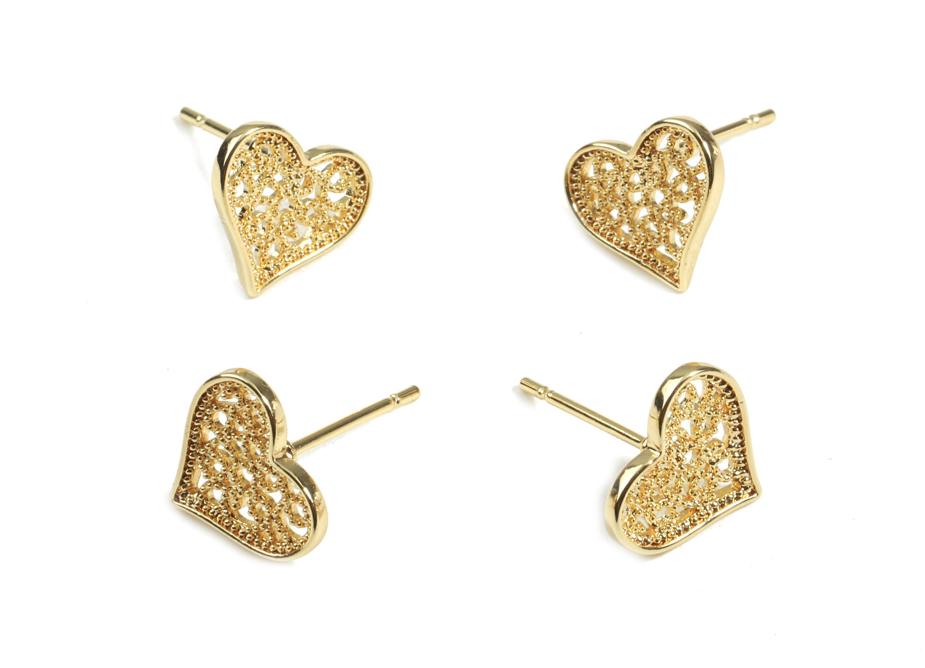 Brass Heart Earring Post - Brass Heart Earring Stud - 18K Real Gold Plated Brass - Jewelry Supplies - 10.55x9.17x1.35mm - RGP2402 - DOMEDBAZAAR