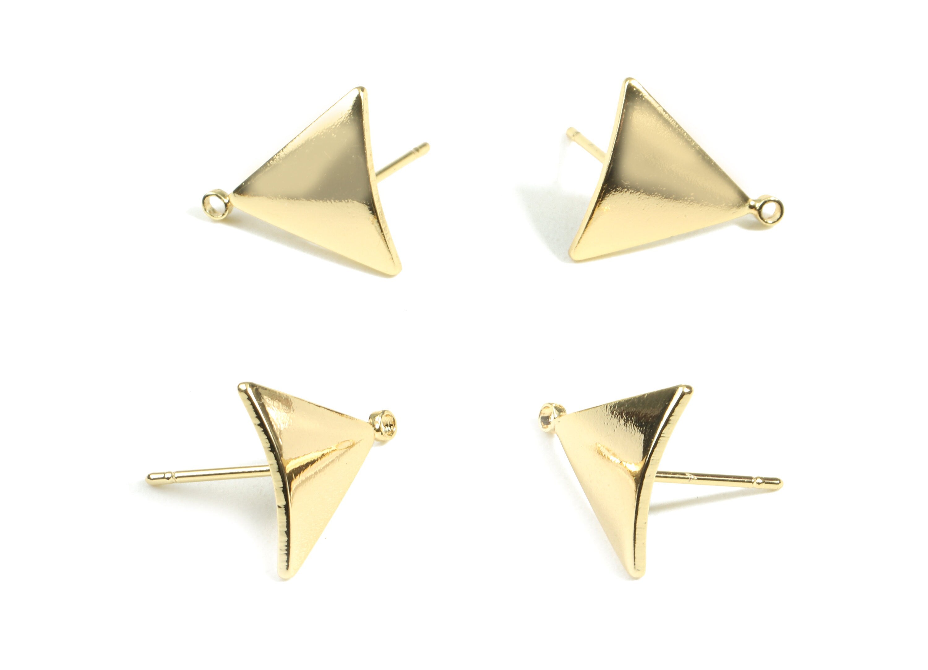 Brass Rectangle Earring Stud With Loop - Brass Rectangle Post - 18K Real Gold Plated Brass - Surgical Stud - 13.39x12.05x1.19mm - RGP2352 - DOMEDBAZAAR