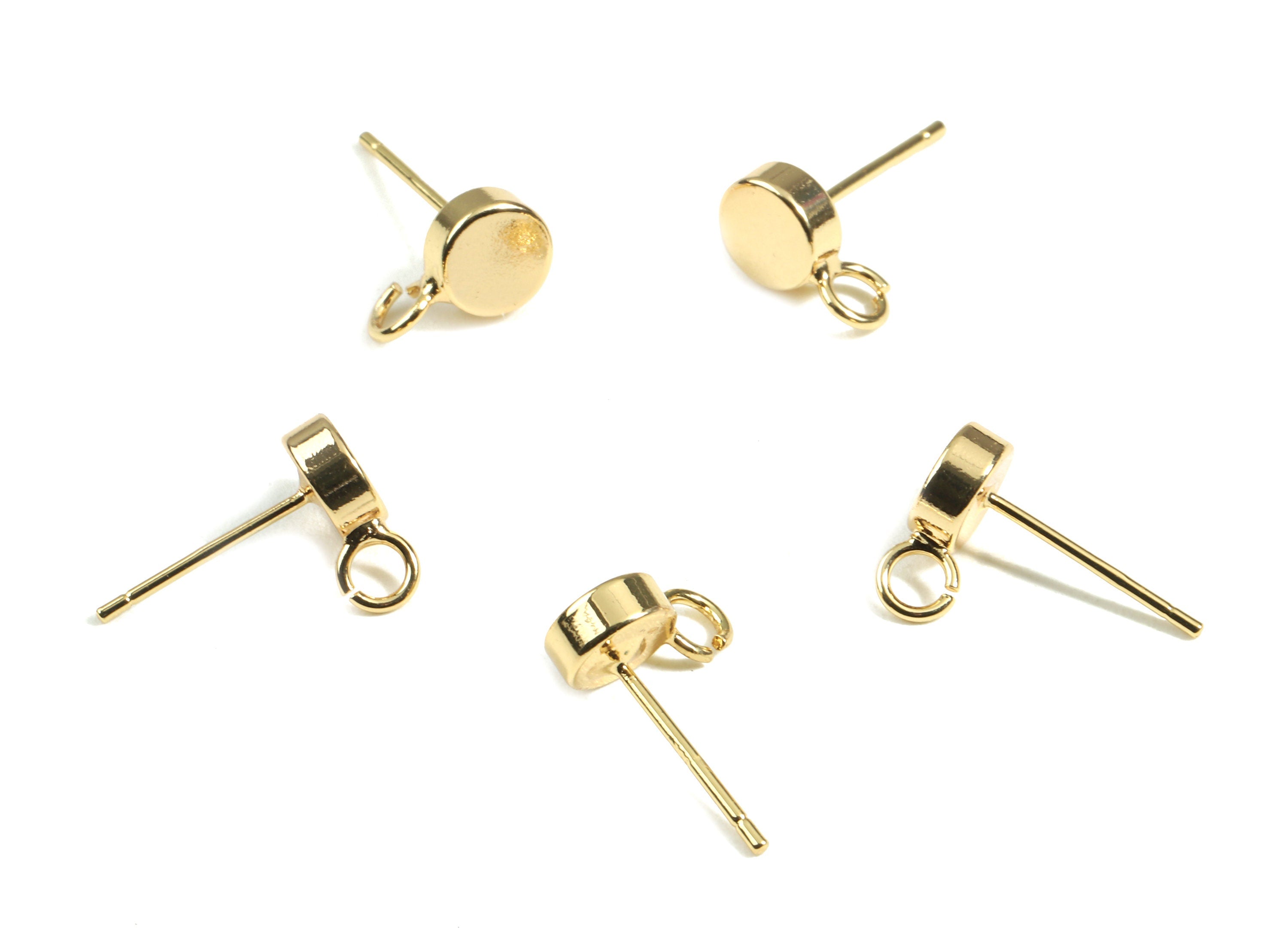 Brass Round Earring Stud - Brass Round Earring Post With Loop - 18K Real Gold Plated Brass - Jewelry Supplies - 10.05x6.03x2.61mm - RGP2403 - DOMEDBAZAAR