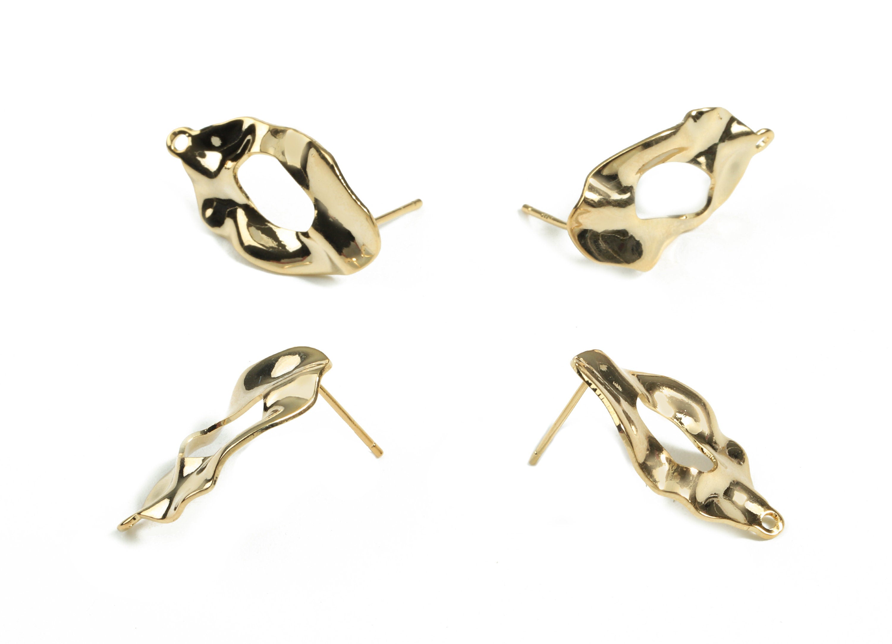 Brass Oval Earring Stud - Brass Oval Earring Post With Loop - 18K Real Gold Plated Brass - Jewelry Supplies - 24.49x12.68x0.83mm - RGP2404 - DOMEDBAZAAR