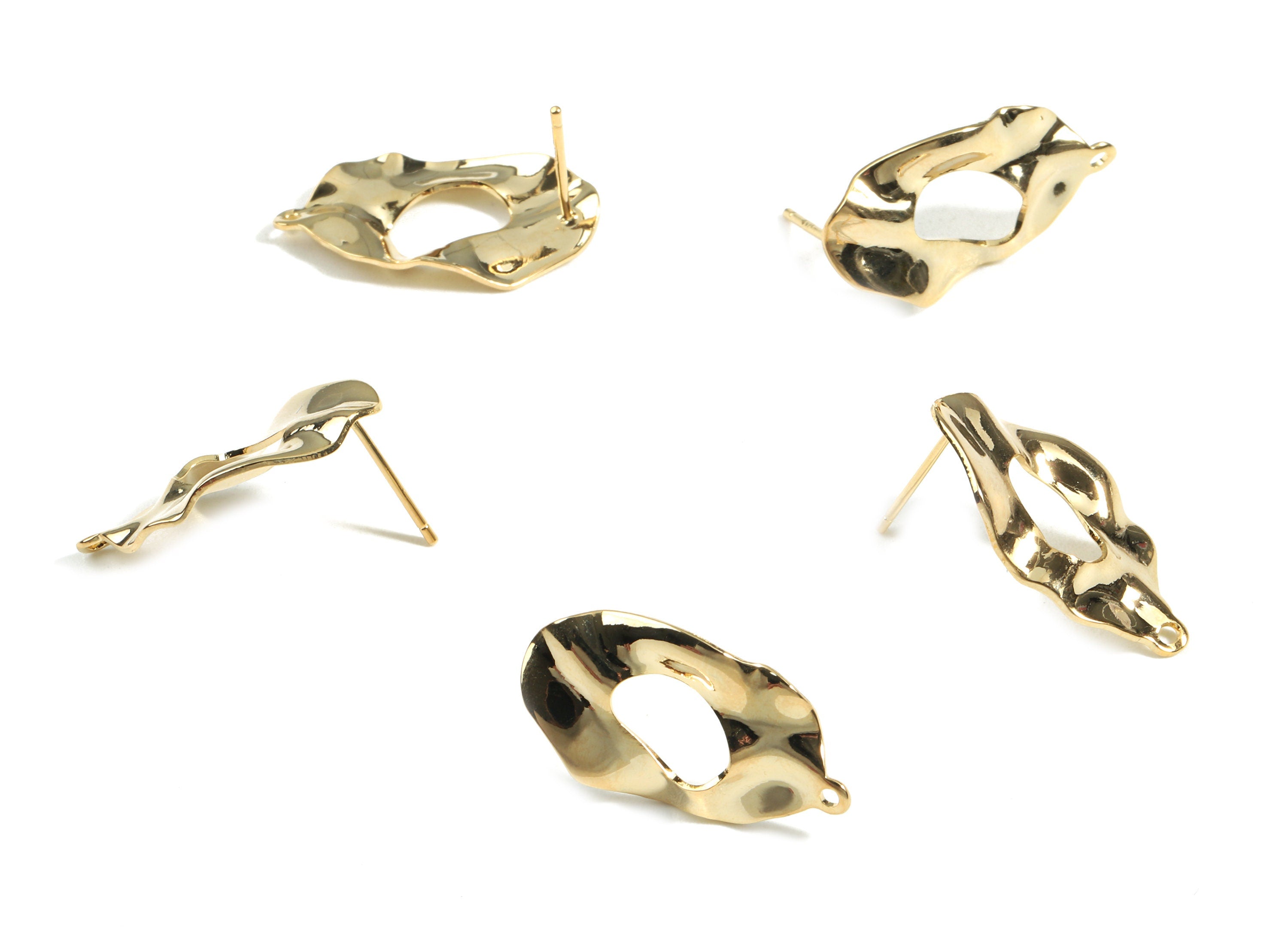 Brass Oval Earring Stud - Brass Oval Earring Post With Loop - 18K Real Gold Plated Brass - Jewelry Supplies - 24.49x12.68x0.83mm - RGP2404 - DOMEDBAZAAR