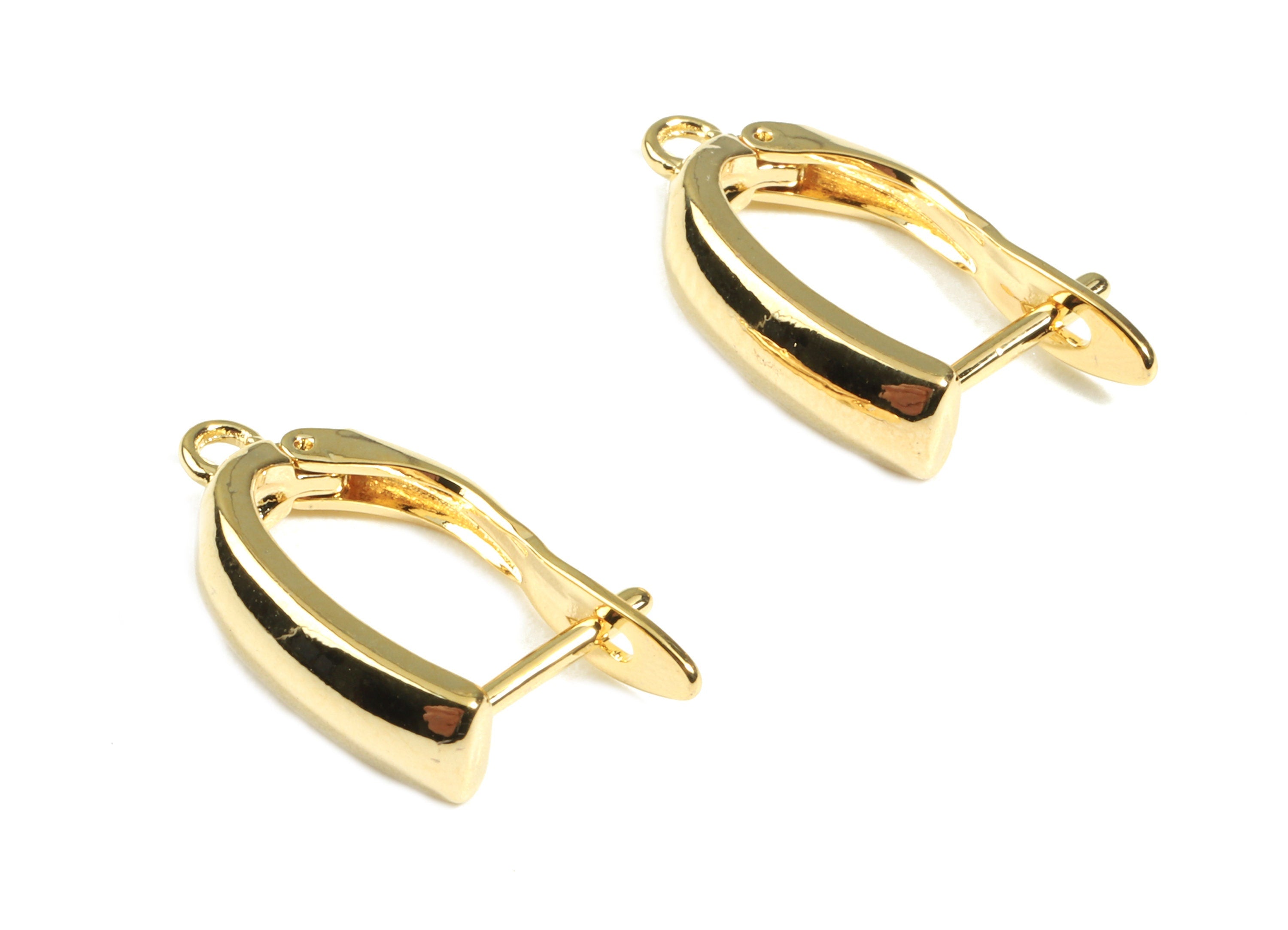 Brass Leverback Earring Clasp - Brass Plain Leverback  - 18K Real Gold Plated Brass - Jewelry Supplies - 20.17x11.1x2.4mm - RGP2432 - DOMEDBAZAAR
