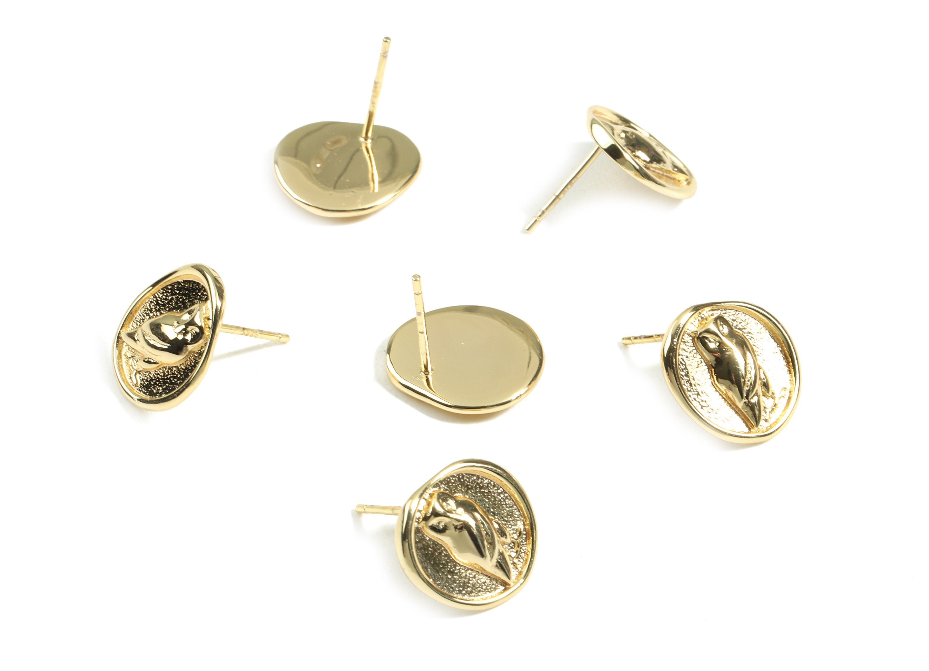 Brass Hoot Owl Earring Stud - Brass Owl Earring Post - 18K Real Gold Plated Brass - Jewelry Supplies - 13.94x12.6x2.2mm - RGP2354 - DOMEDBAZAAR