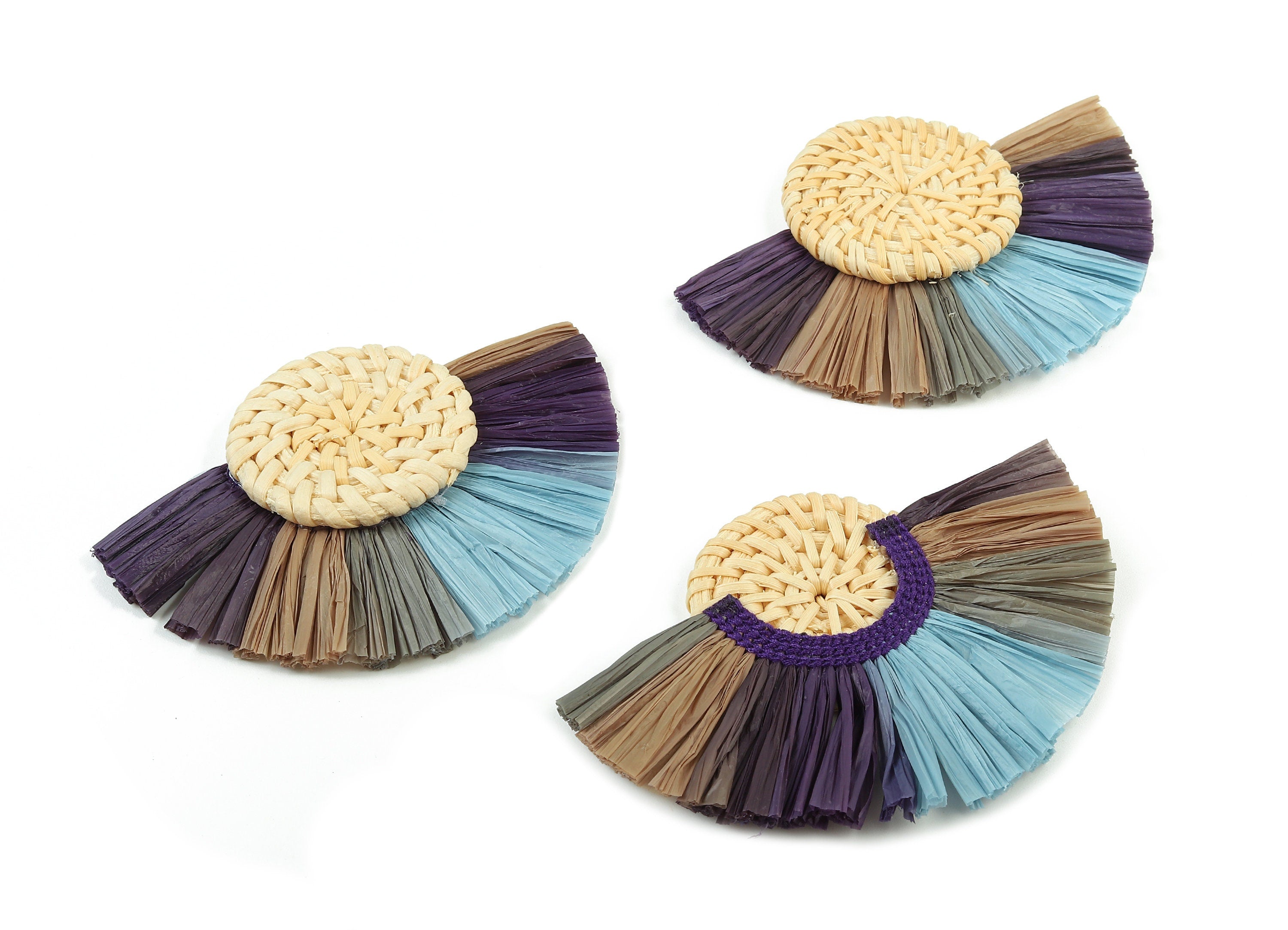 Rattan Raffia Tassel Round Charms - Circle Earrings with Fan Tassels - Handmade Rattan - Woven Earrings - 80.38x57.23x7.17mm - RT1349 - DOMEDBAZAAR