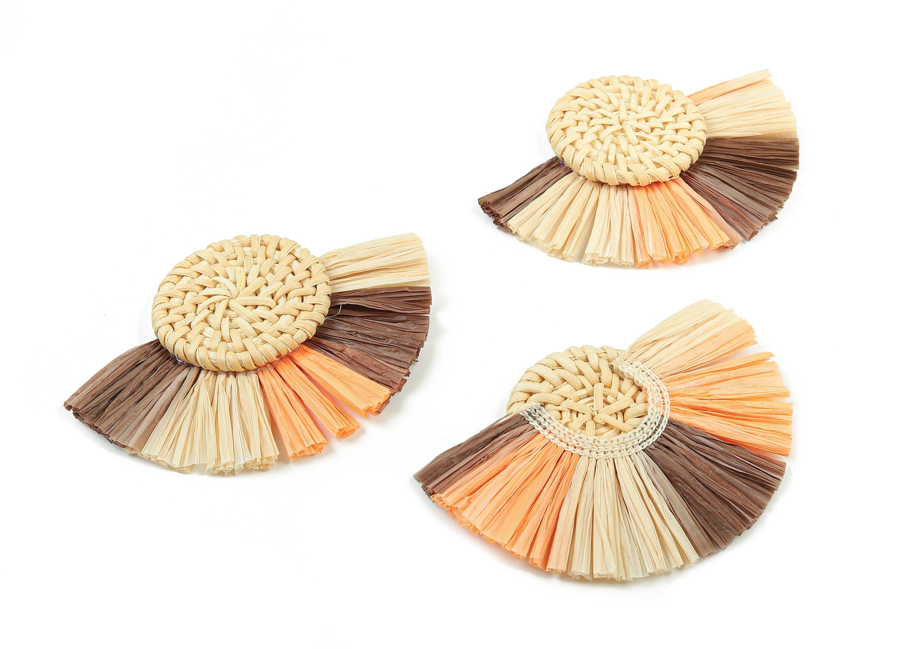 Rattan Raffia Tassel Round Charms - Circle Earrings with Fan Tassels - Handmade Rattan - Woven Earrings - 80.38x57.23x7.17mm - RT1347 - DOMEDBAZAAR