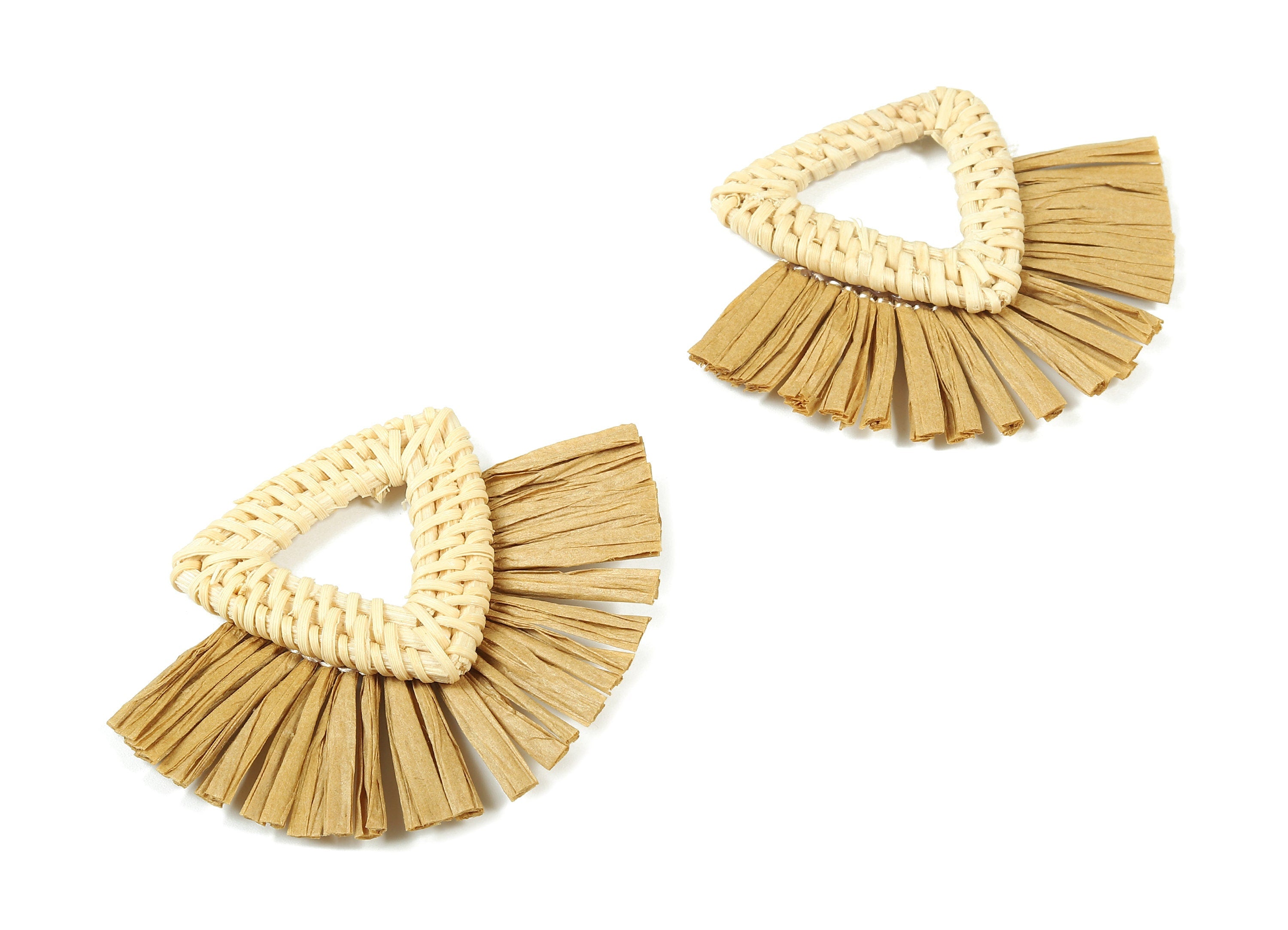 Rattan Raffia Tassel Triangle Charms - Triangle Earrings with Fan Tassels - Handmade Rattan - Woven Earrings - 73.18x57.07x5.92mm - RT1334 - DOMEDBAZAAR