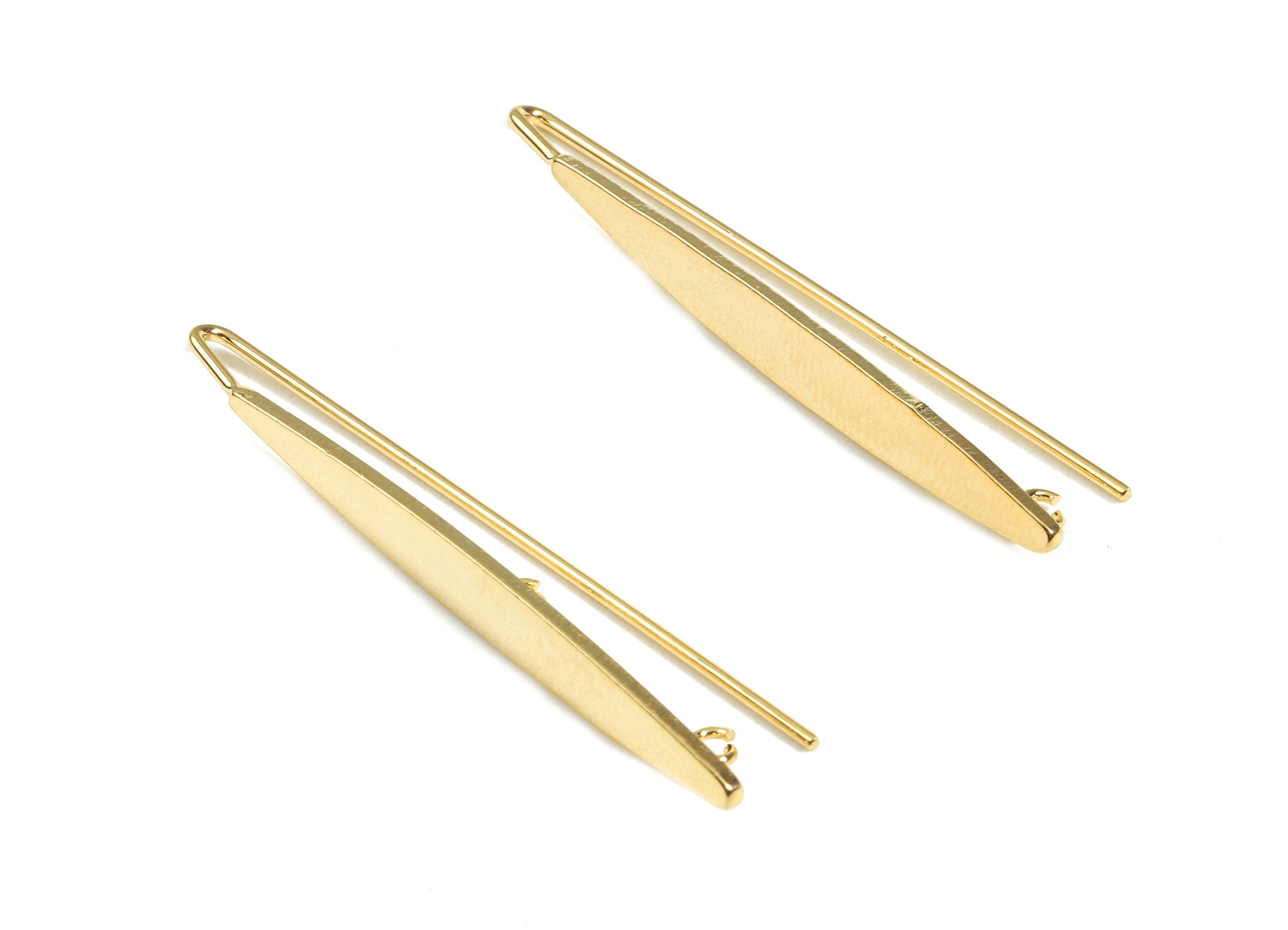 Brass Earring Hooks - Brass Earring Wire With Loops - 18K Real Gold Plated Brass - Jewelry Supplies - 45.66x4.52x1.23mm - RGP2394 - DOMEDBAZAAR