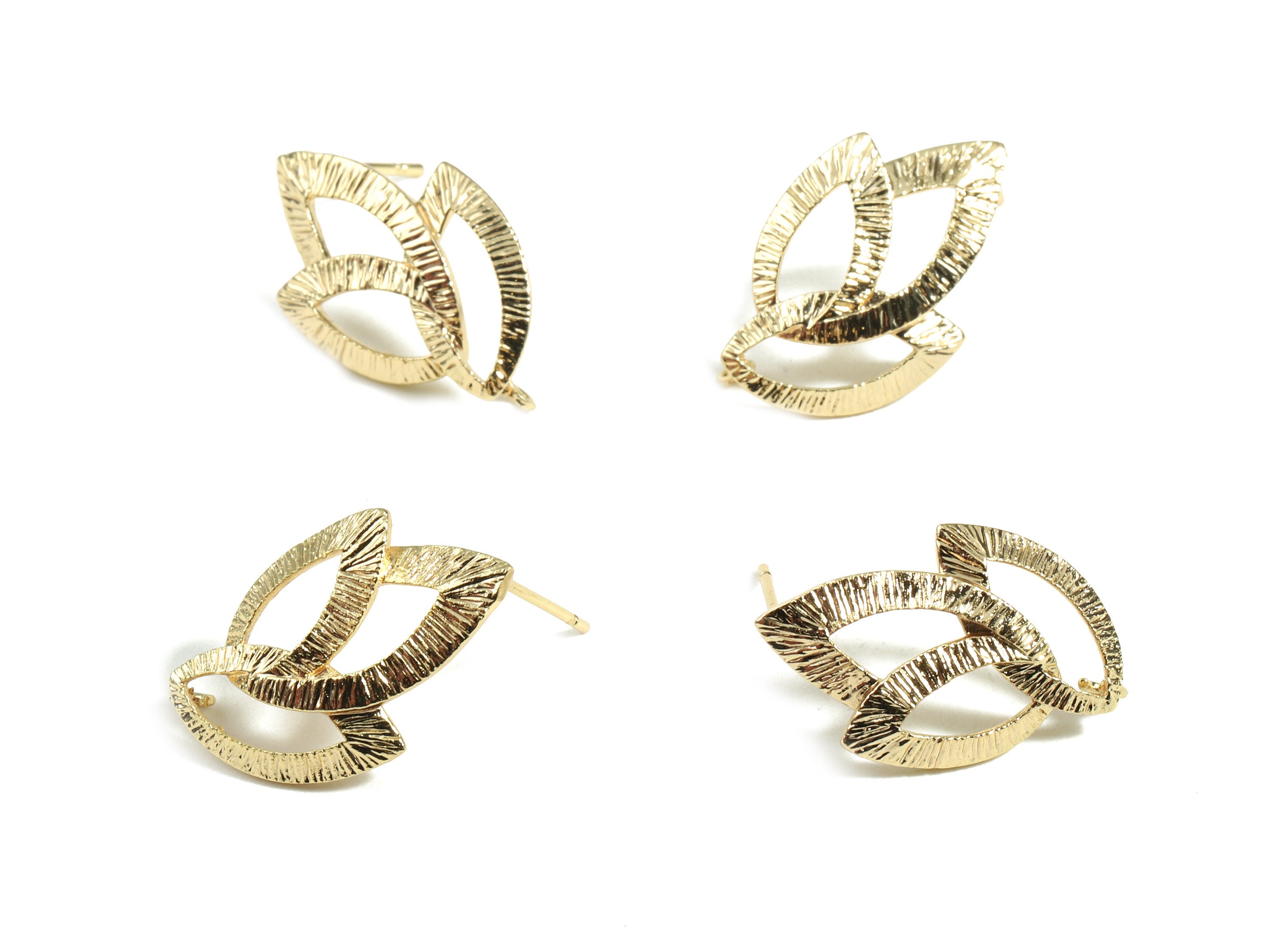 Brass Celtic Knot Earring Stud - Brass Celtic Knot Earring Post - 18K Real Gold Plated Brass - Jewelry Supplies - 22.95x14.4x1.1mm - RGP2376 - DOMEDBAZAAR