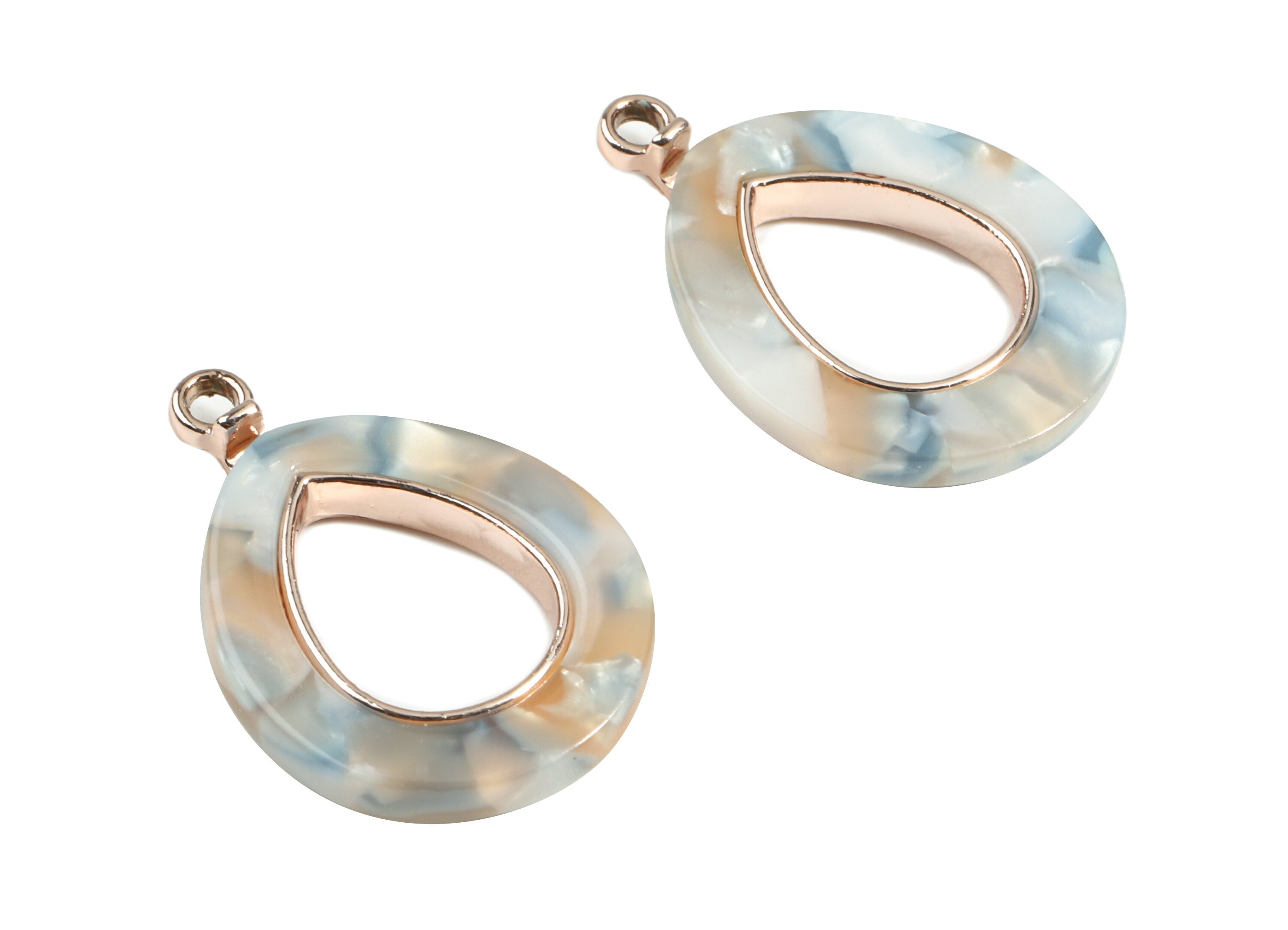 Acetate Alloy Frame Oval Charms - Rose Tone Alloy - Oval Earrings and Pendant -  Color Code:A298 - 24.07x20.22x2.59mm - AC1618-A298-R - DOMEDBAZAAR