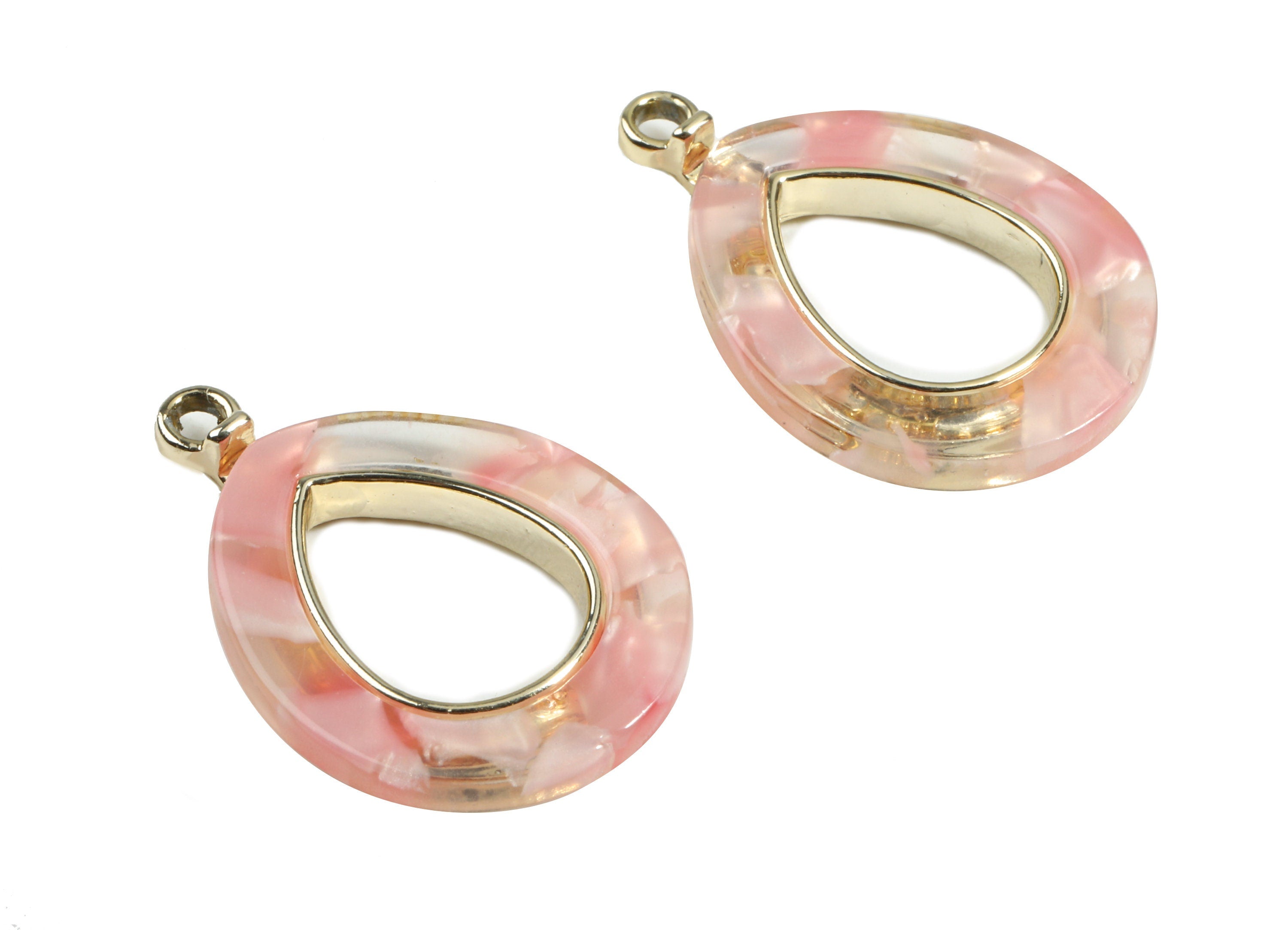 Acetate Alloy Frame Oval Charms - Gold Tone Alloy - Oval Earrings and Pendant -  Color Code:A297 - 24.07x20.22x2.59mm - AC1618-A297-G - DOMEDBAZAAR