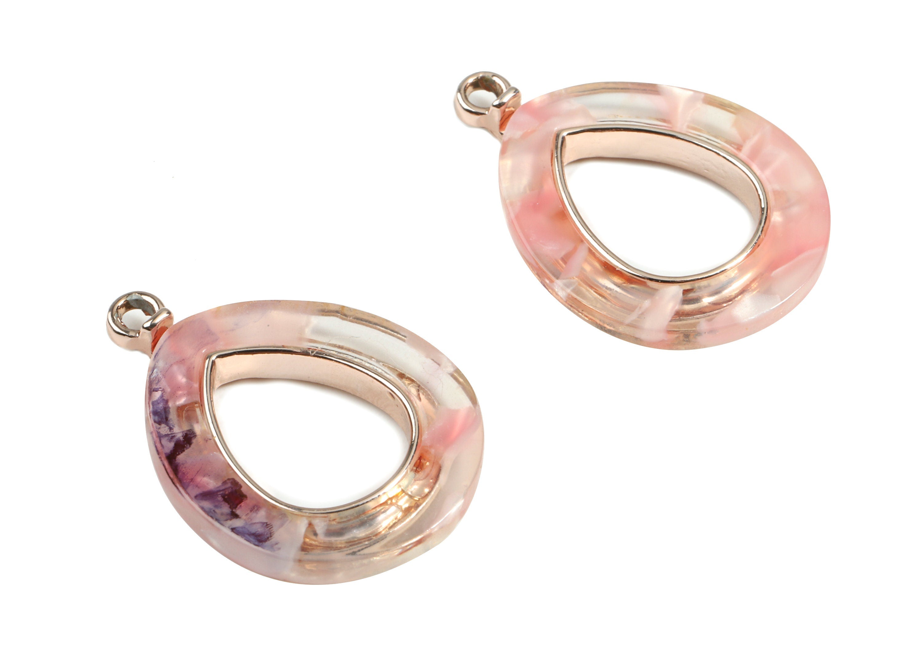 Acetate Alloy Frame Oval Charms - Rose Tone Alloy - Oval Earrings and Pendant -  Color Code:A297 - 24.07x20.22x2.59mm - AC1618-A297-R - DOMEDBAZAAR