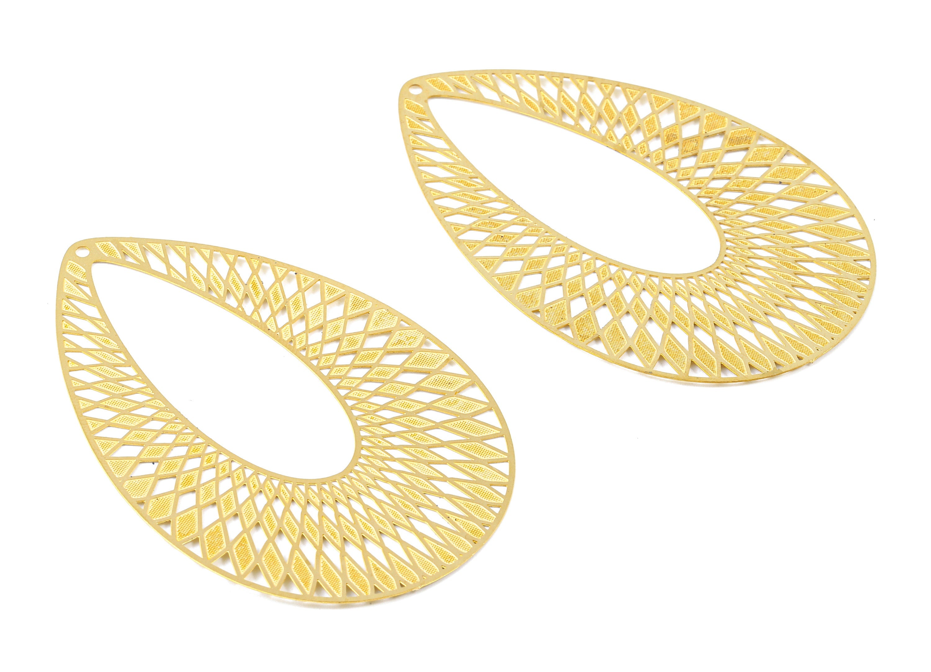 Raw Brass Marquise Shaped Earrings Charms - Raw Brass Hallow Out Earring Charms - Earring Findings - 68x45x0.3mm - JJA3712 - DOMEDBAZAAR