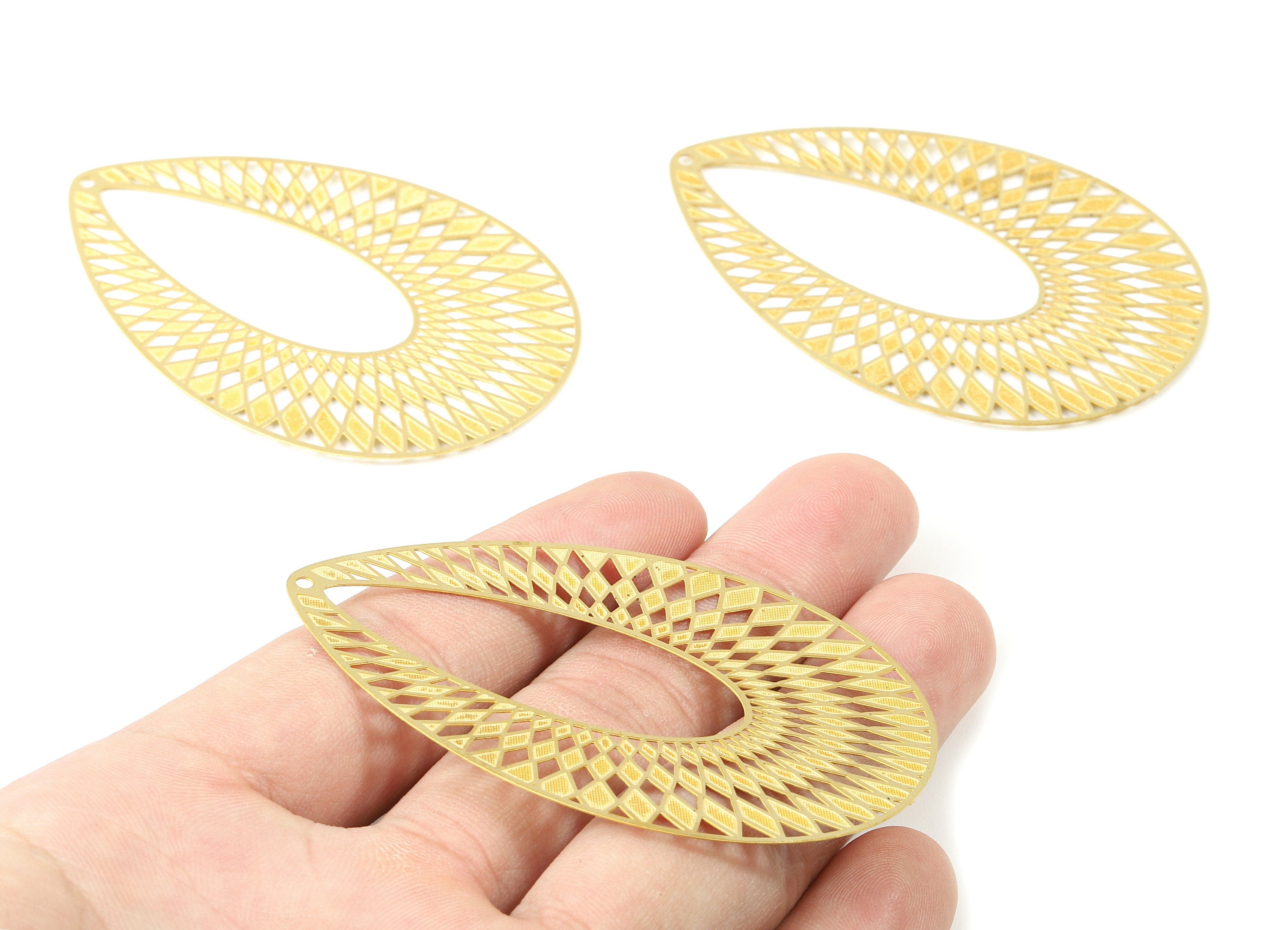 Raw Brass Marquise Shaped Earrings Charms - Raw Brass Hallow Out Earring Charms - Earring Findings - 68x45x0.3mm - JJA3712 - DOMEDBAZAAR